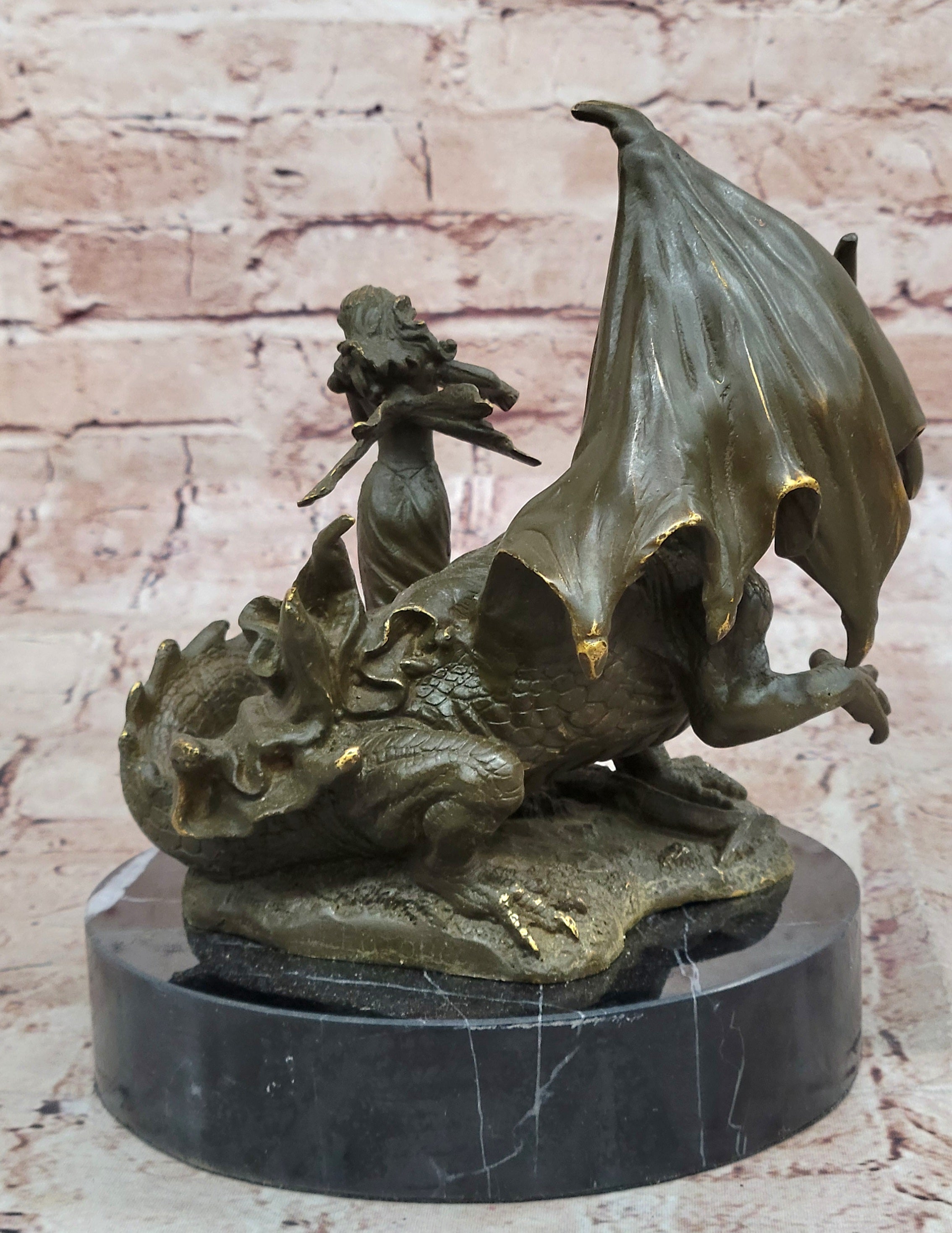 Signed Patoue Fairy Violinist – Dragon Bronze Figurine Fantasy Home Decor