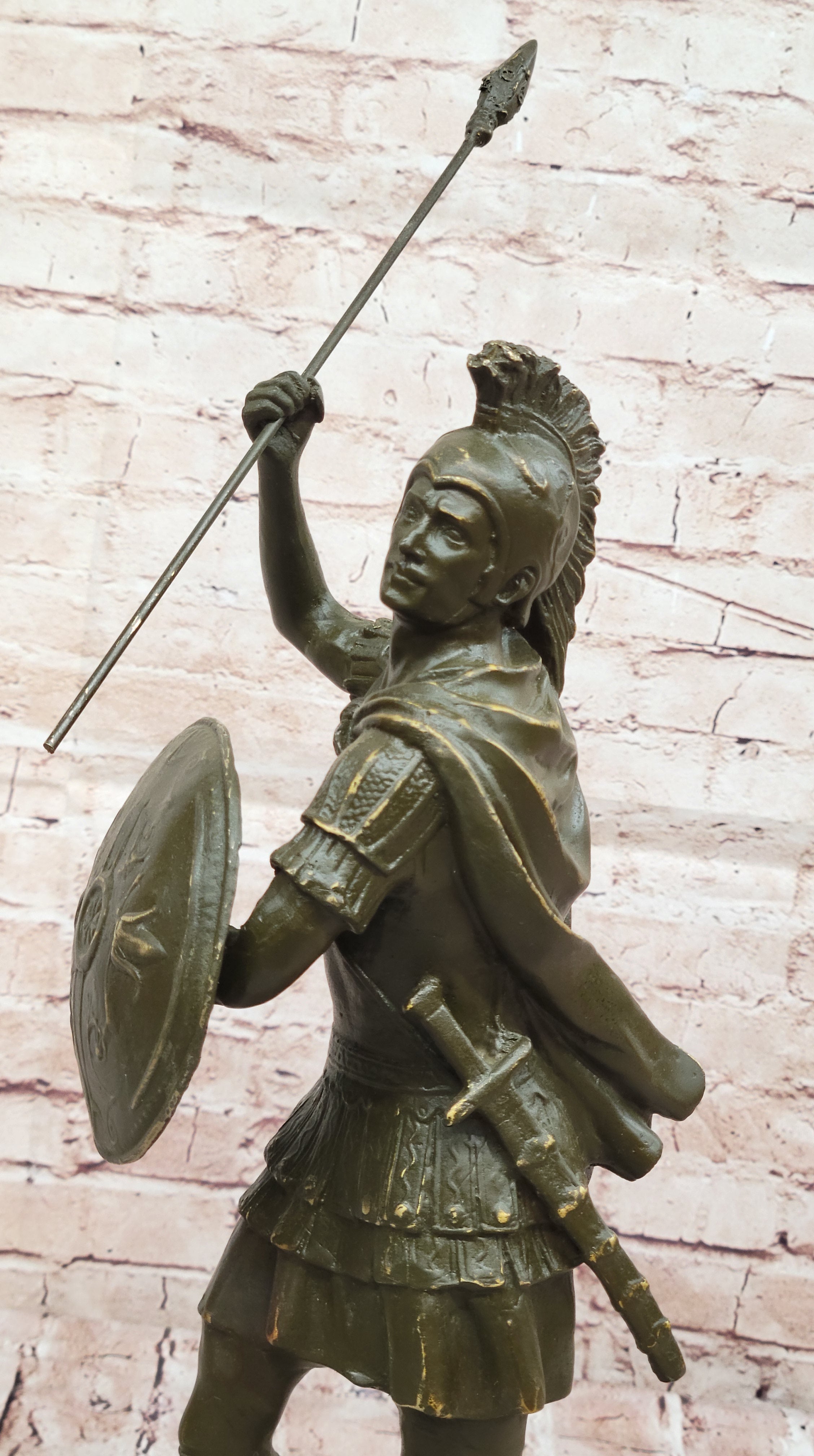 Decorative Bronze Roman Soldier Statue Sculpture with Shield Historic Warrior Artwork Decor