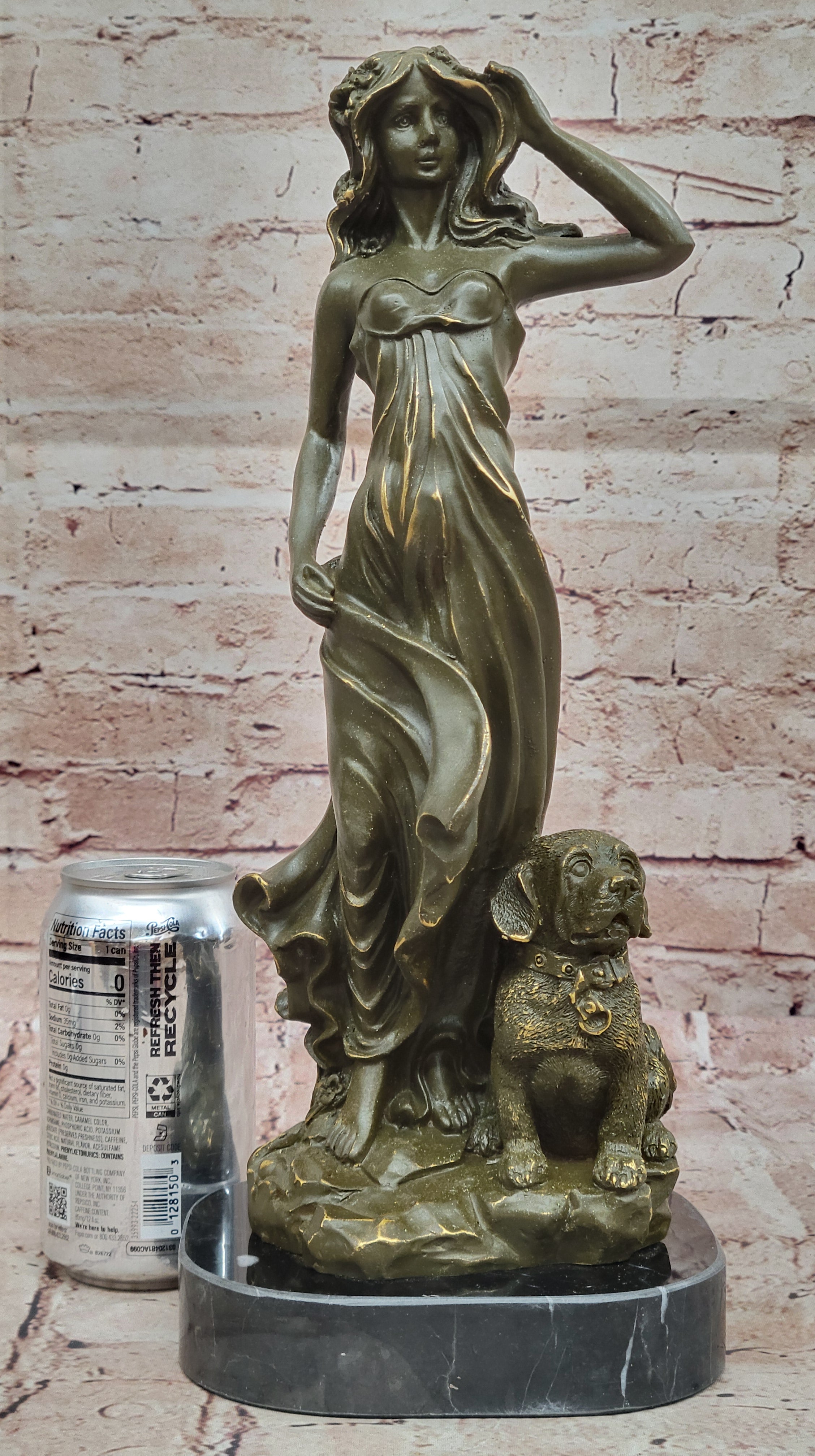 Aldo Vitaleh Bronze Lady with Dog Statue Romantic Goddess Sculpture Figurine Artwork