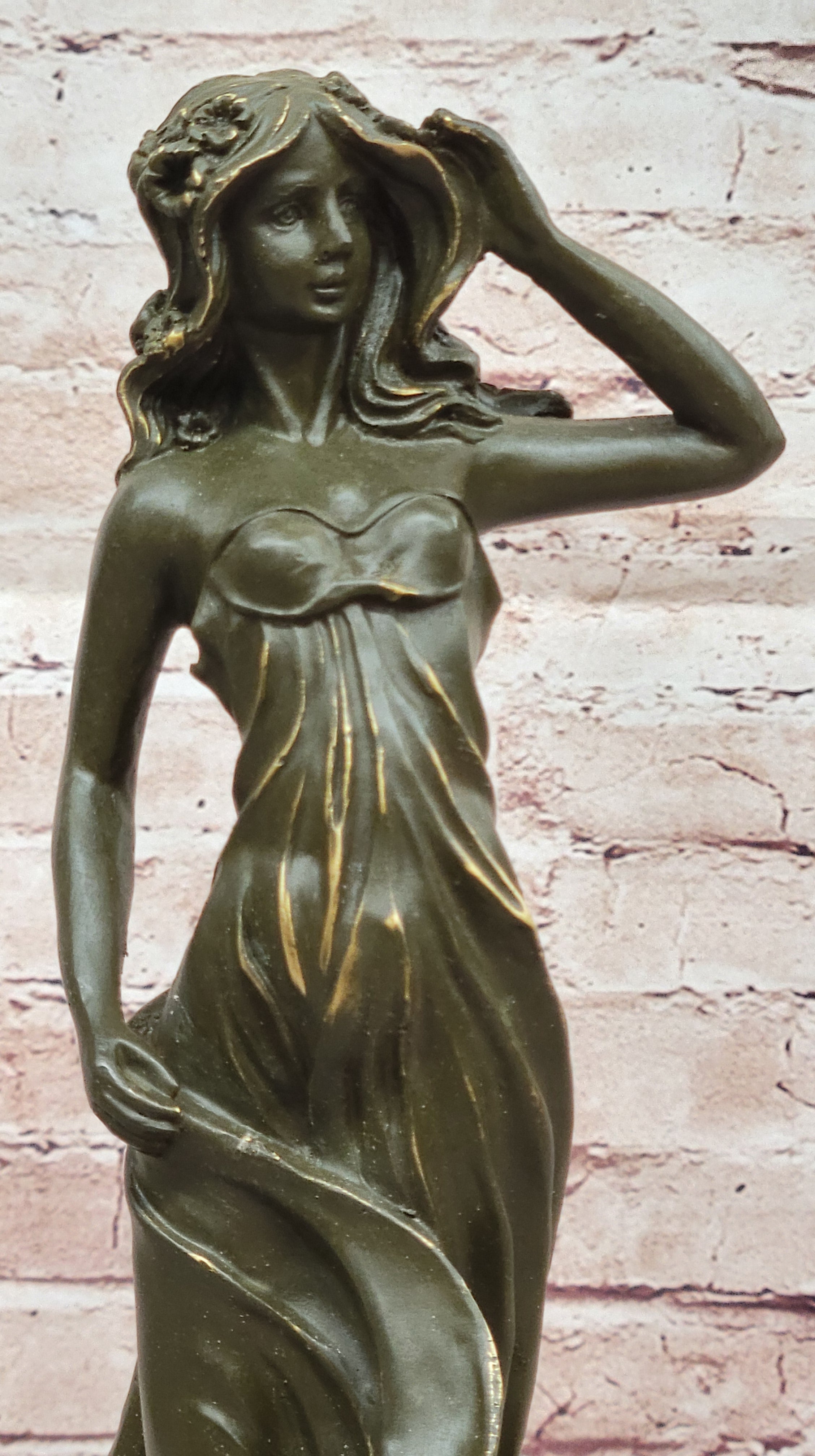 Aldo Vitaleh Bronze Lady with Dog Statue Romantic Goddess Sculpture Figurine Artwork