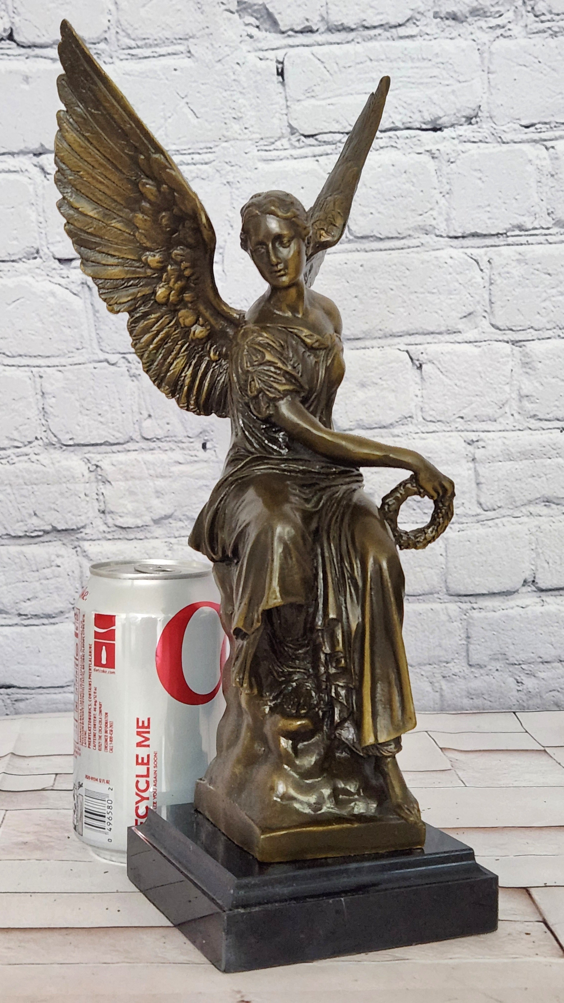 Bronze Nike Victory Angel Sculpture Signed Hudon Mythical Winged Figurine