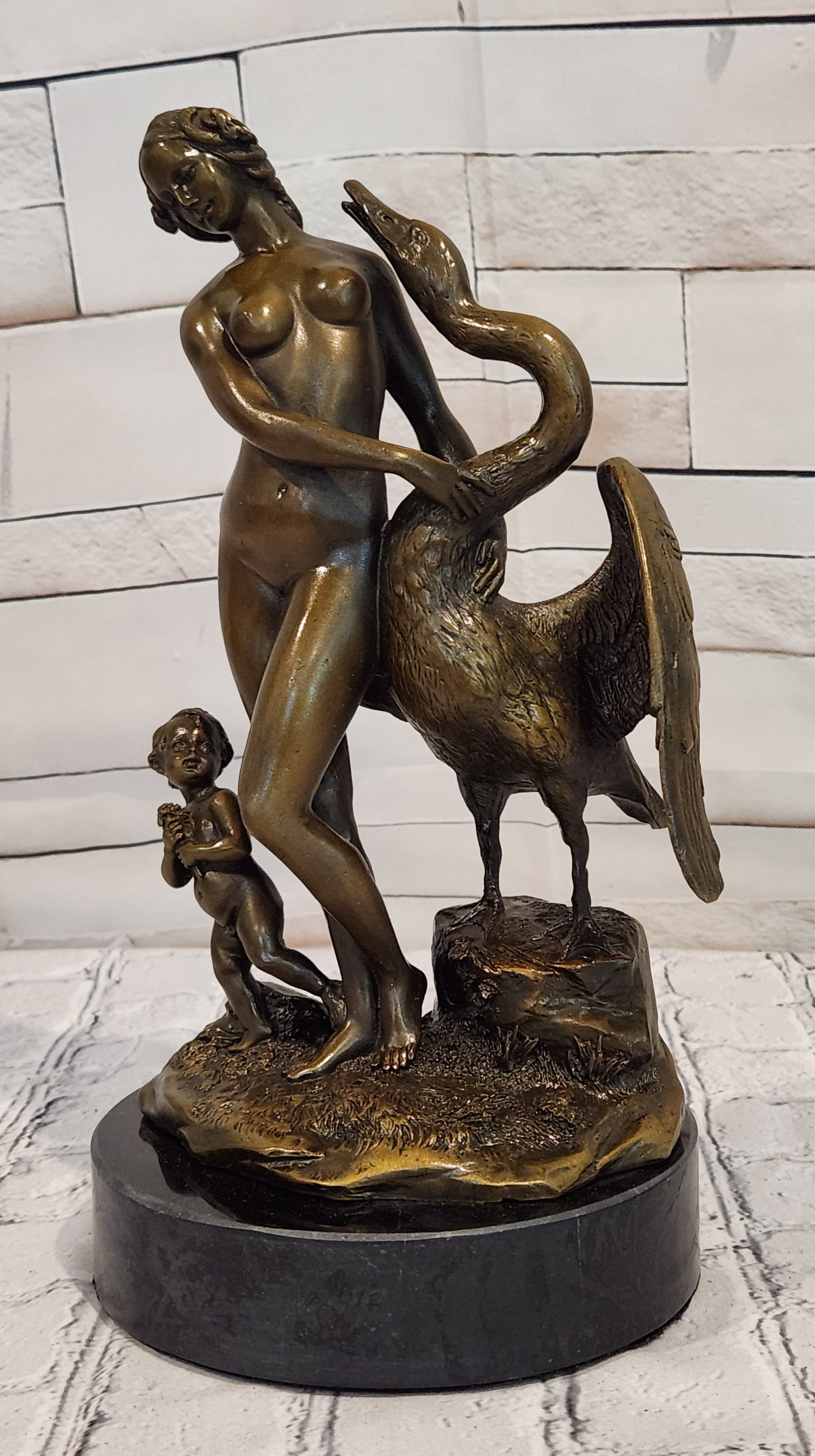 Milo Bronze Leda Swan Sculpture Mythical Figurine Fine Art Collectible Decor