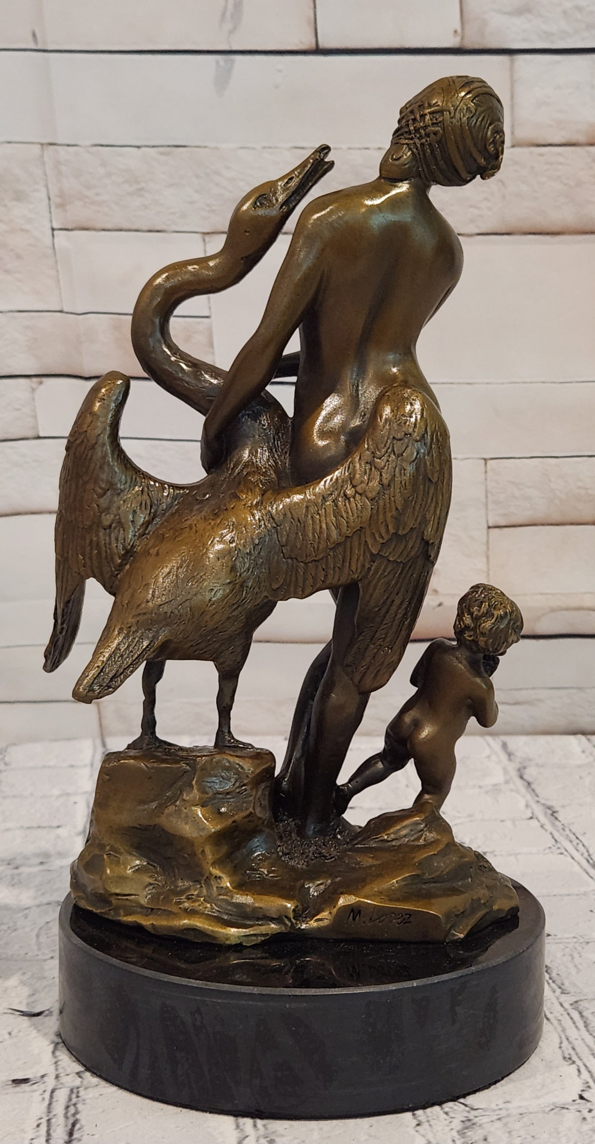 Milo Bronze Leda Swan Sculpture Mythical Figurine Fine Art Collectible Decor