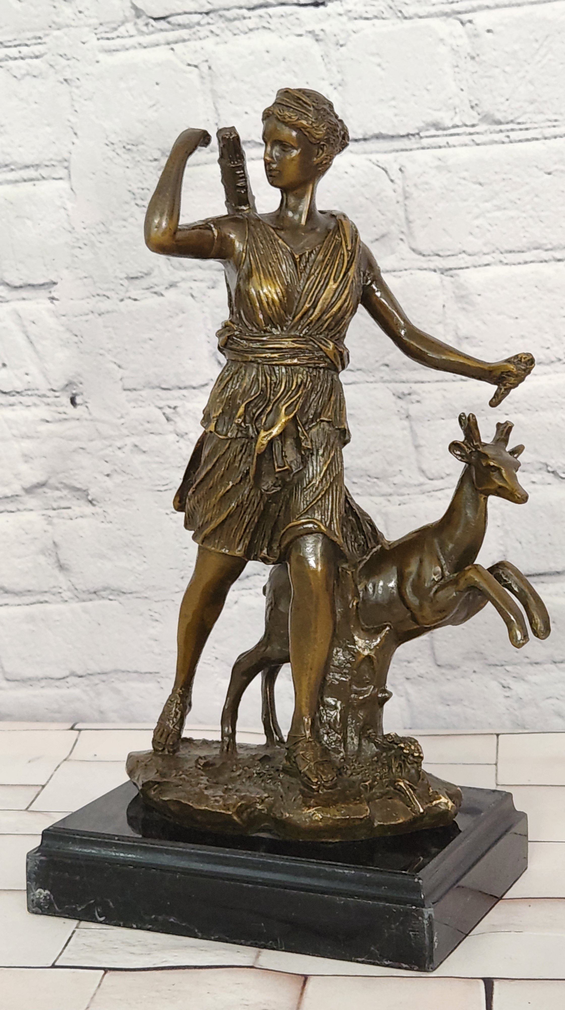 Bronze Diana Huntress Statue Signed M Lopez Roman Greek Mythology Fine Art Sculpture