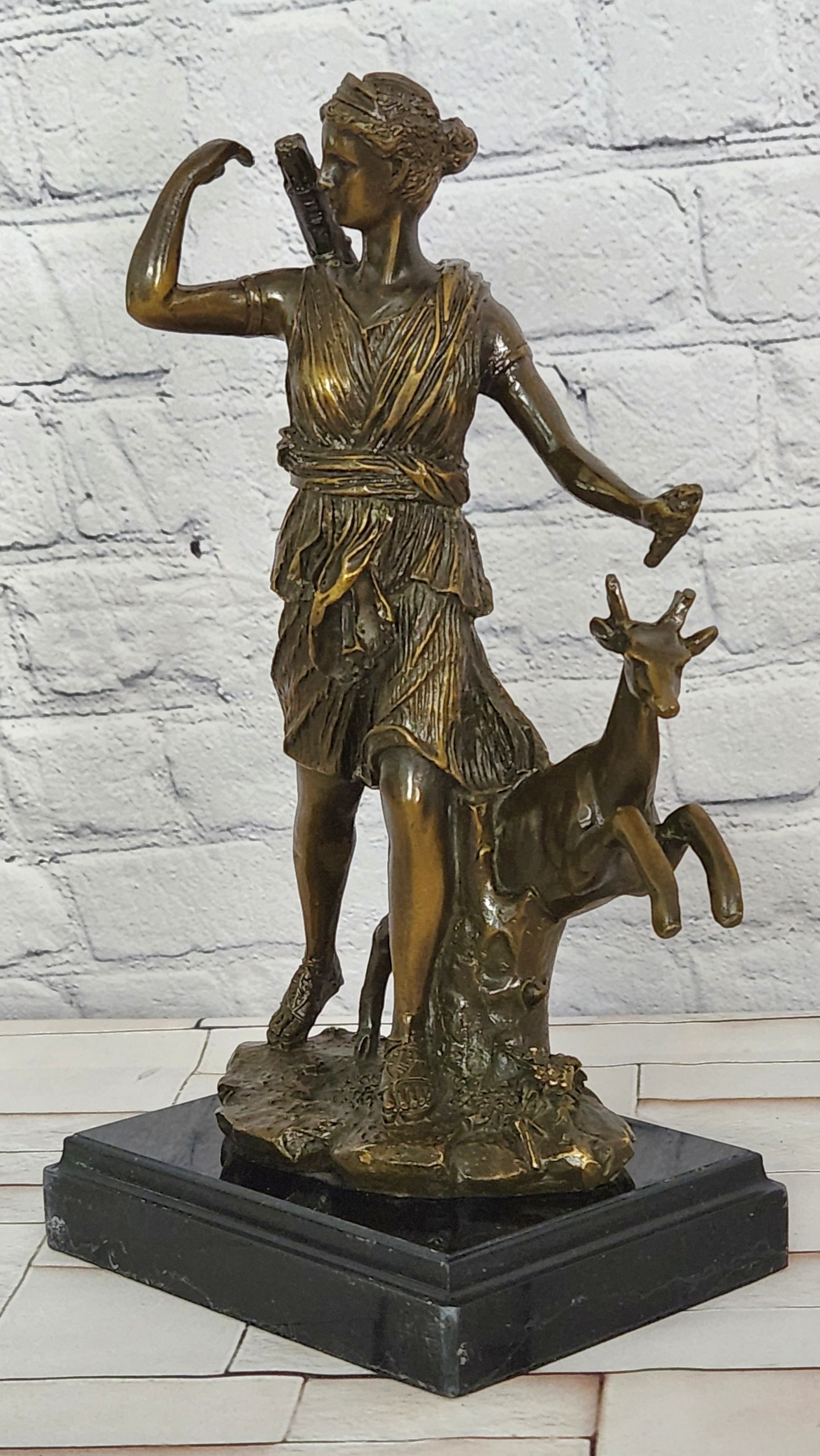 Bronze Diana Huntress Statue Signed M Lopez Roman Greek Mythology Fine Art Sculpture