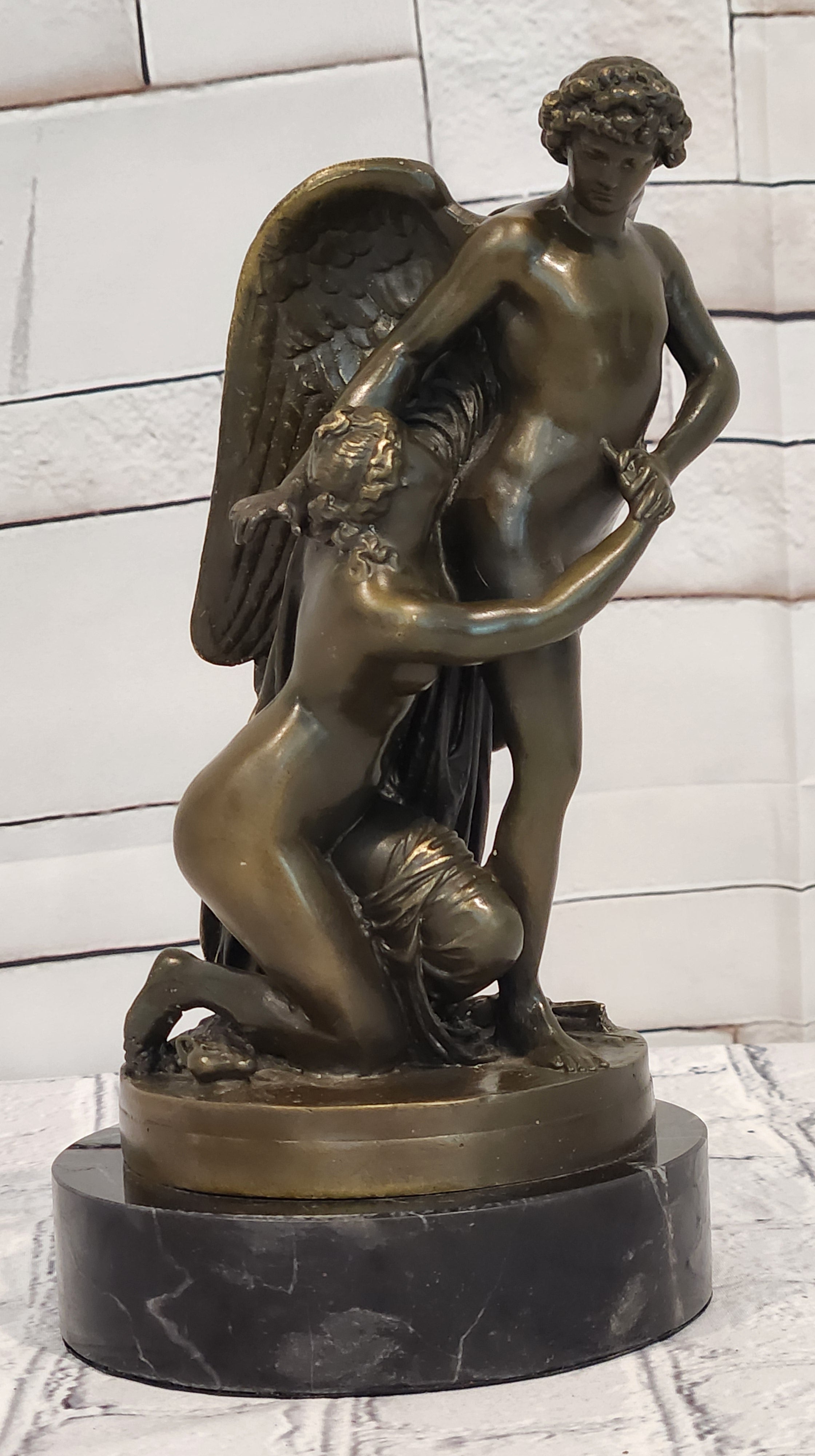 Signed Patoue Bronze Cupid Psyche Figurine Romantic Mythical Home Decor Statue