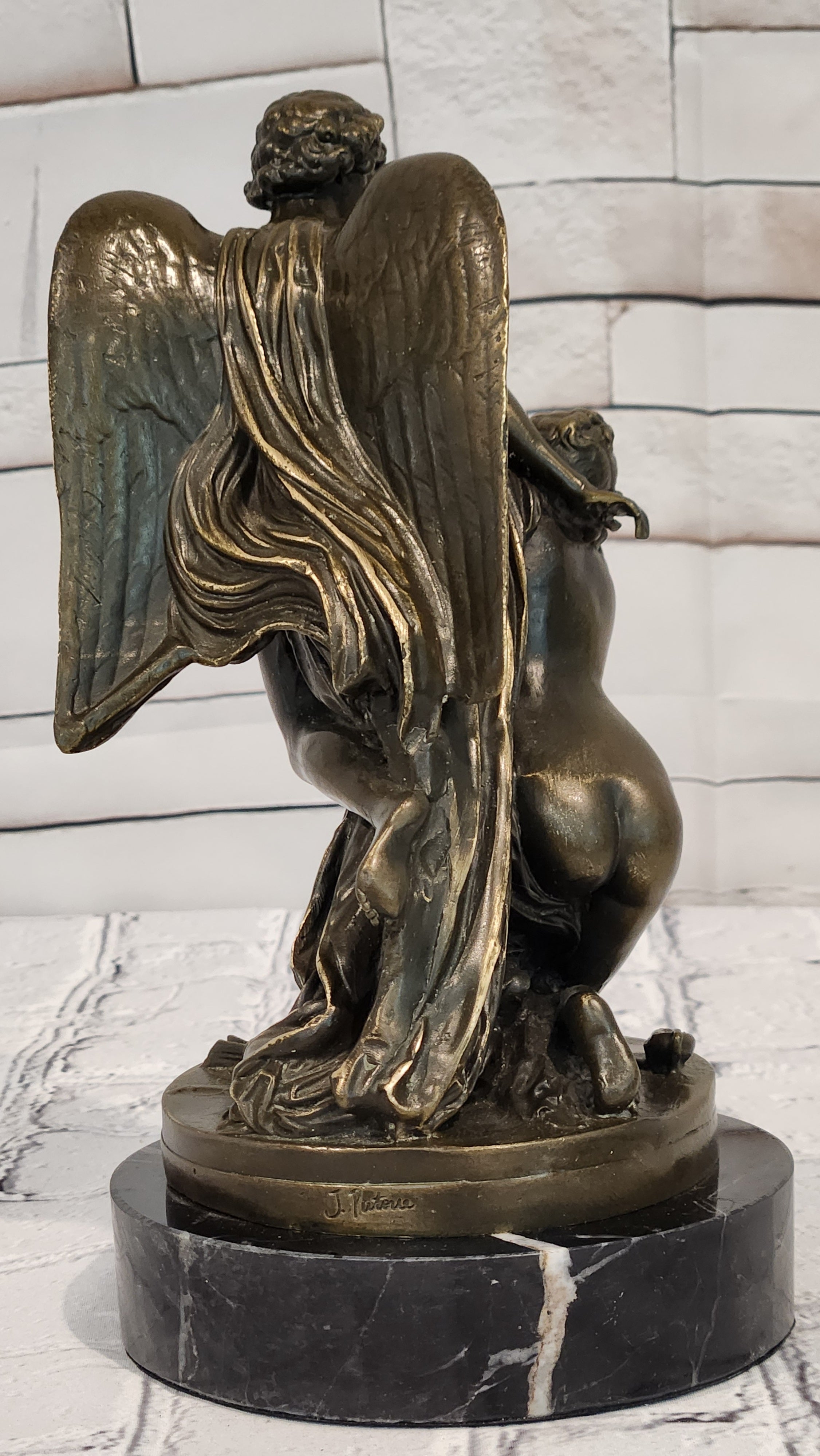 Signed Patoue Bronze Cupid Psyche Figurine Romantic Mythical Home Decor Statue