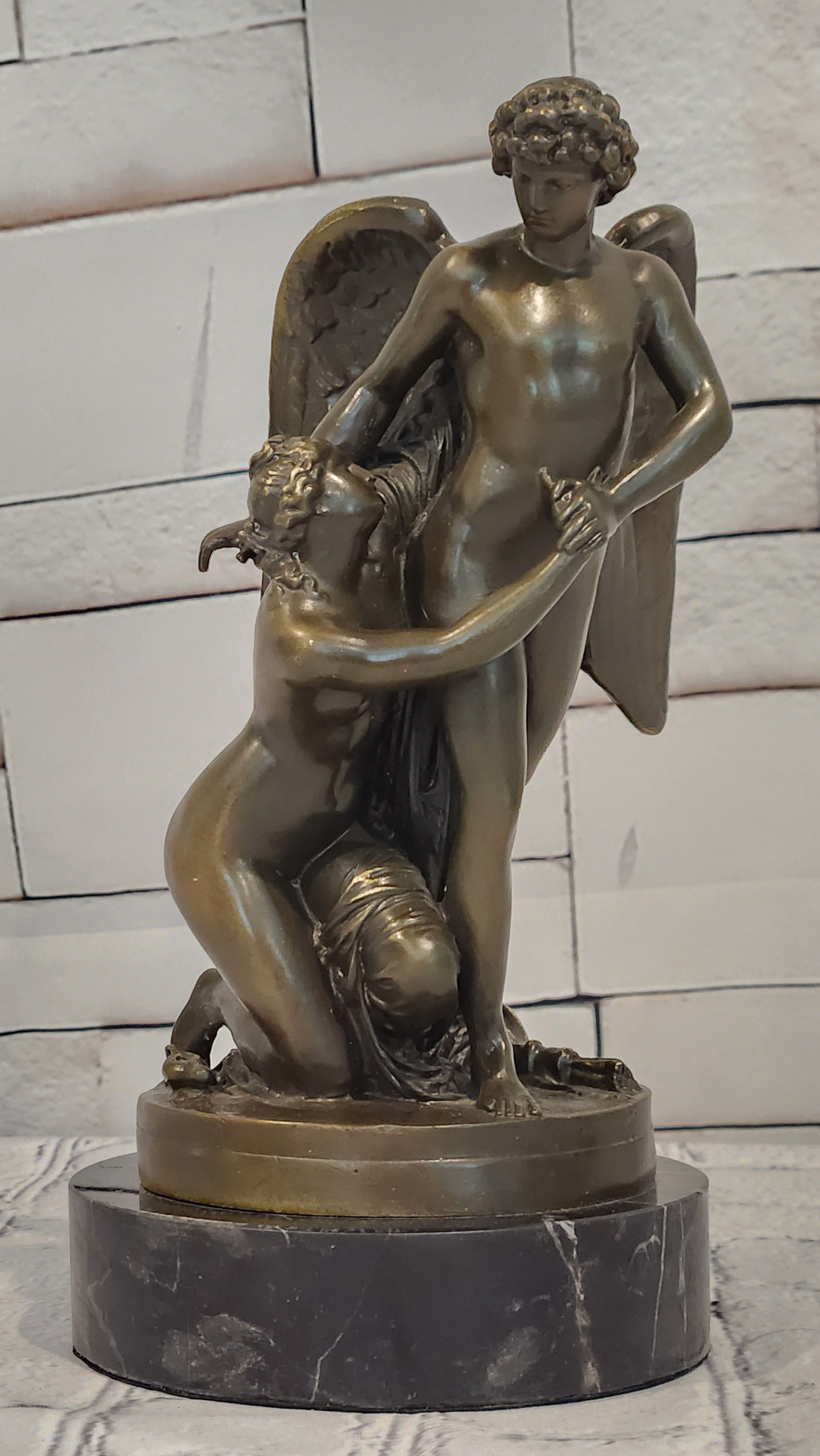 Signed Patoue Bronze Cupid Psyche Figurine Romantic Mythical Home Decor Statue