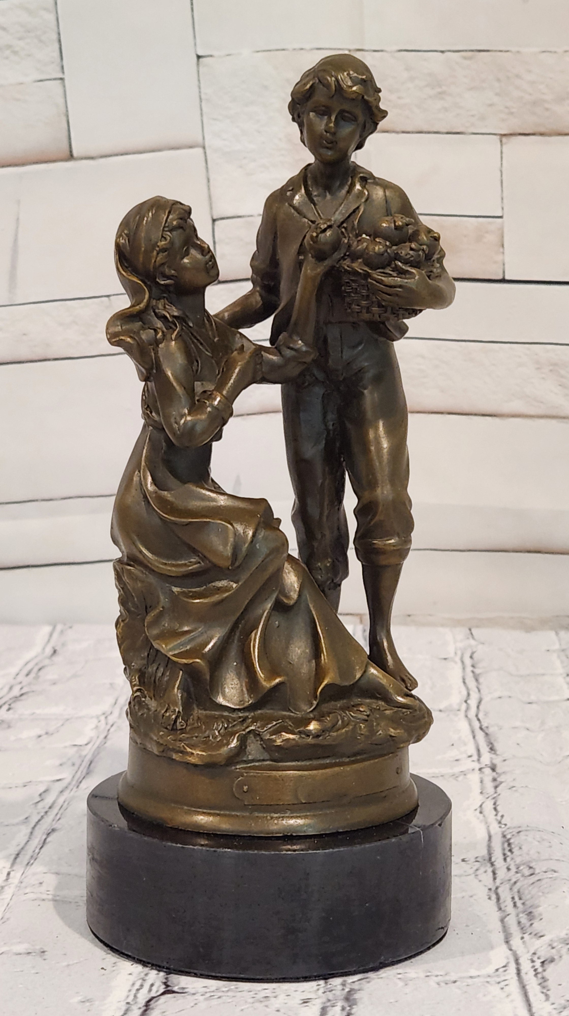 Signed Cesaro Bronze Man Woman Love Sculpture Romantic Couple Fine Art Figurine