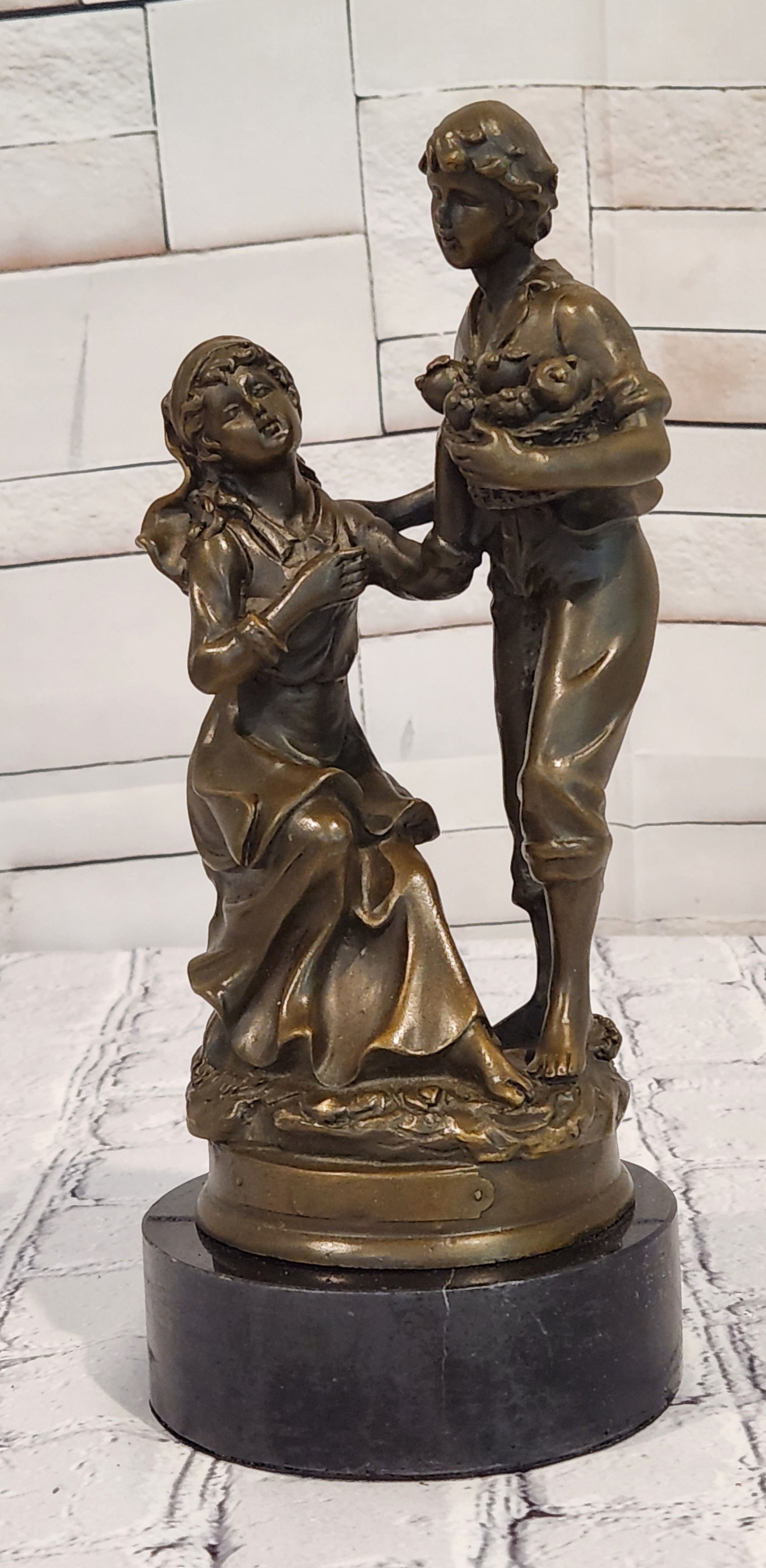 Signed Cesaro Bronze Man Woman Love Sculpture Romantic Couple Fine Art Figurine
