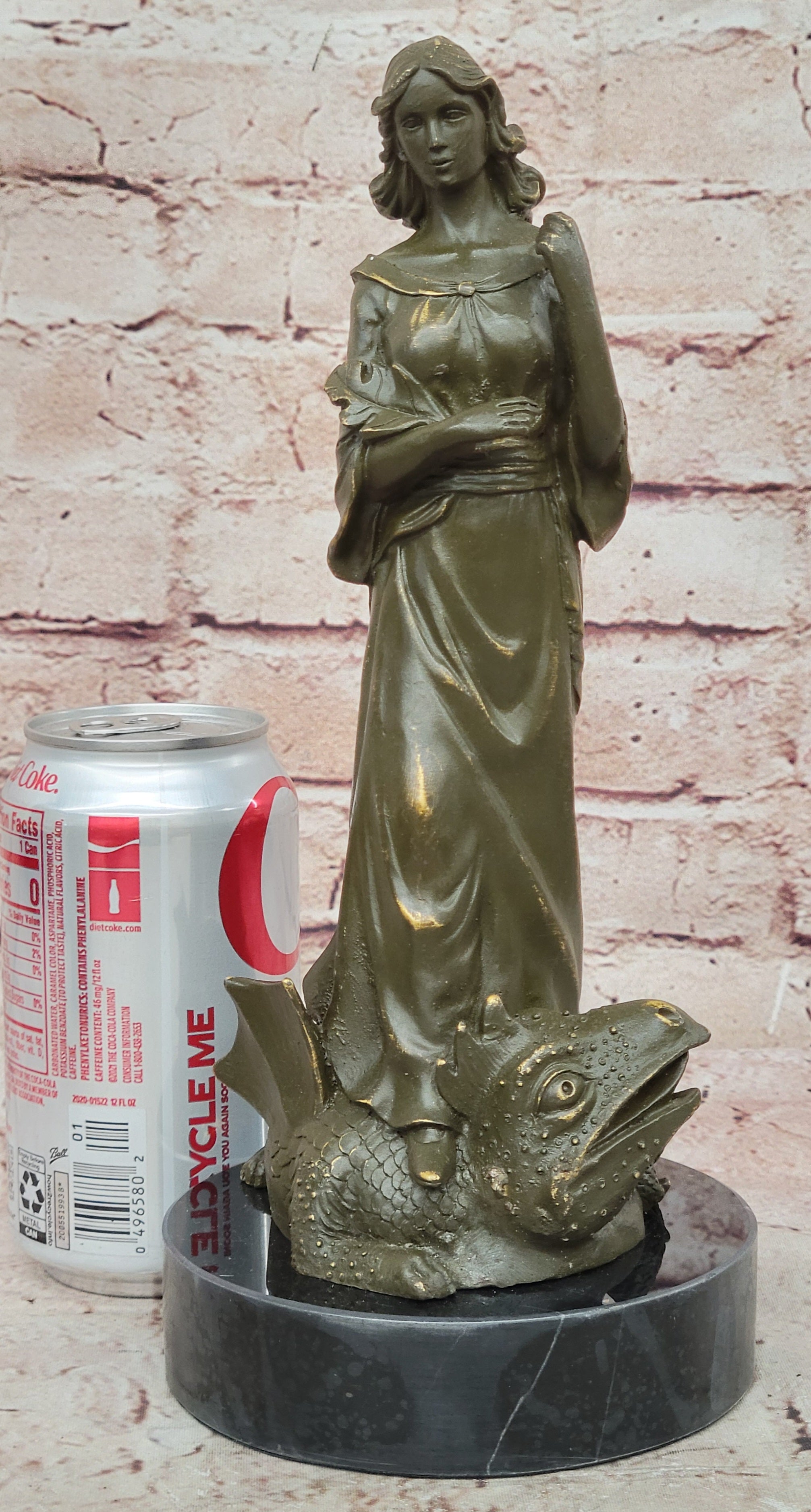 Bronze Sculpture Statue Warrior Goddess Athena on Dragon Collectible Artwork