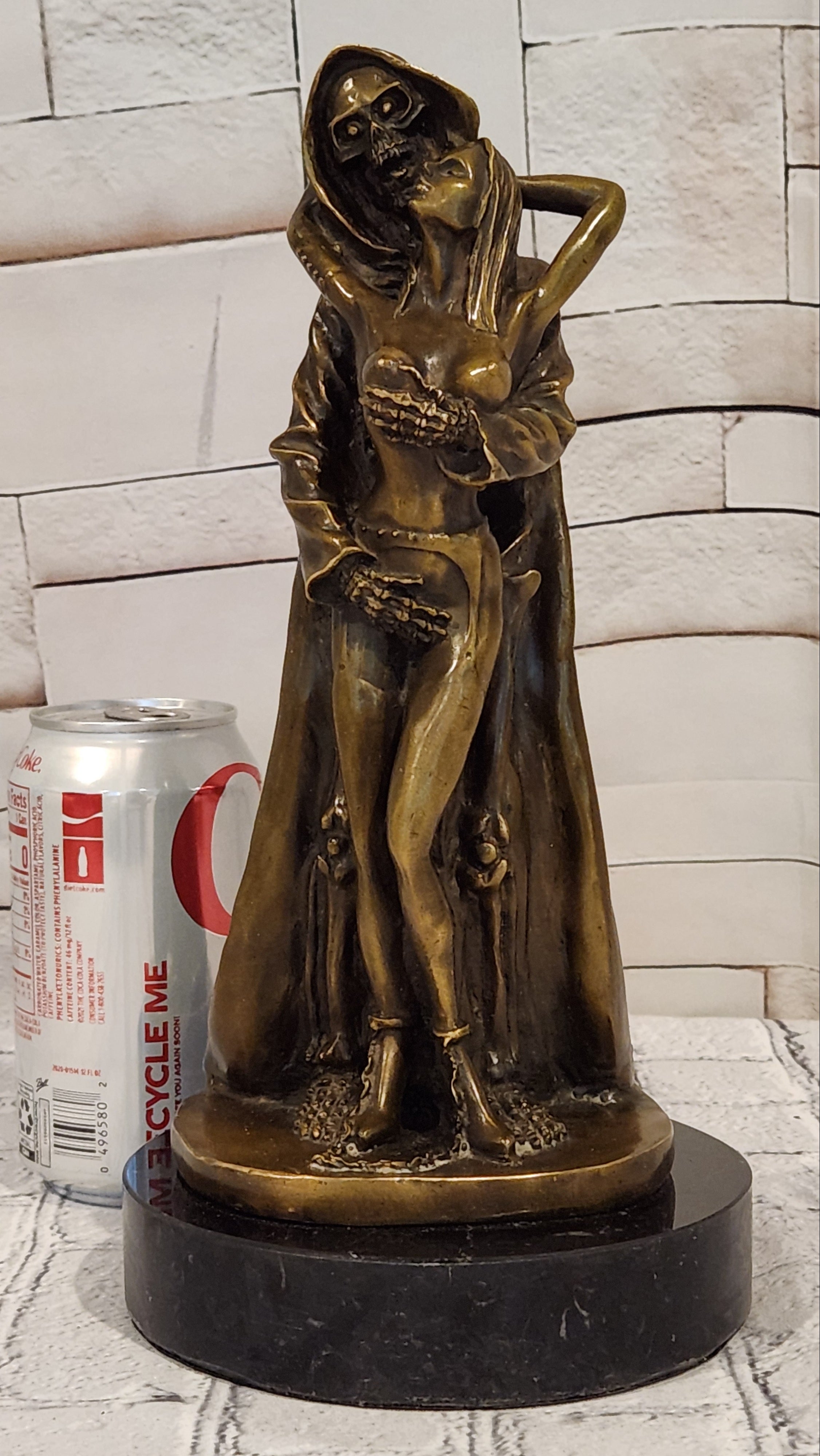 Bronze Nude Woman with Angel of Death Sculpture Odegaard Collectible Figurine