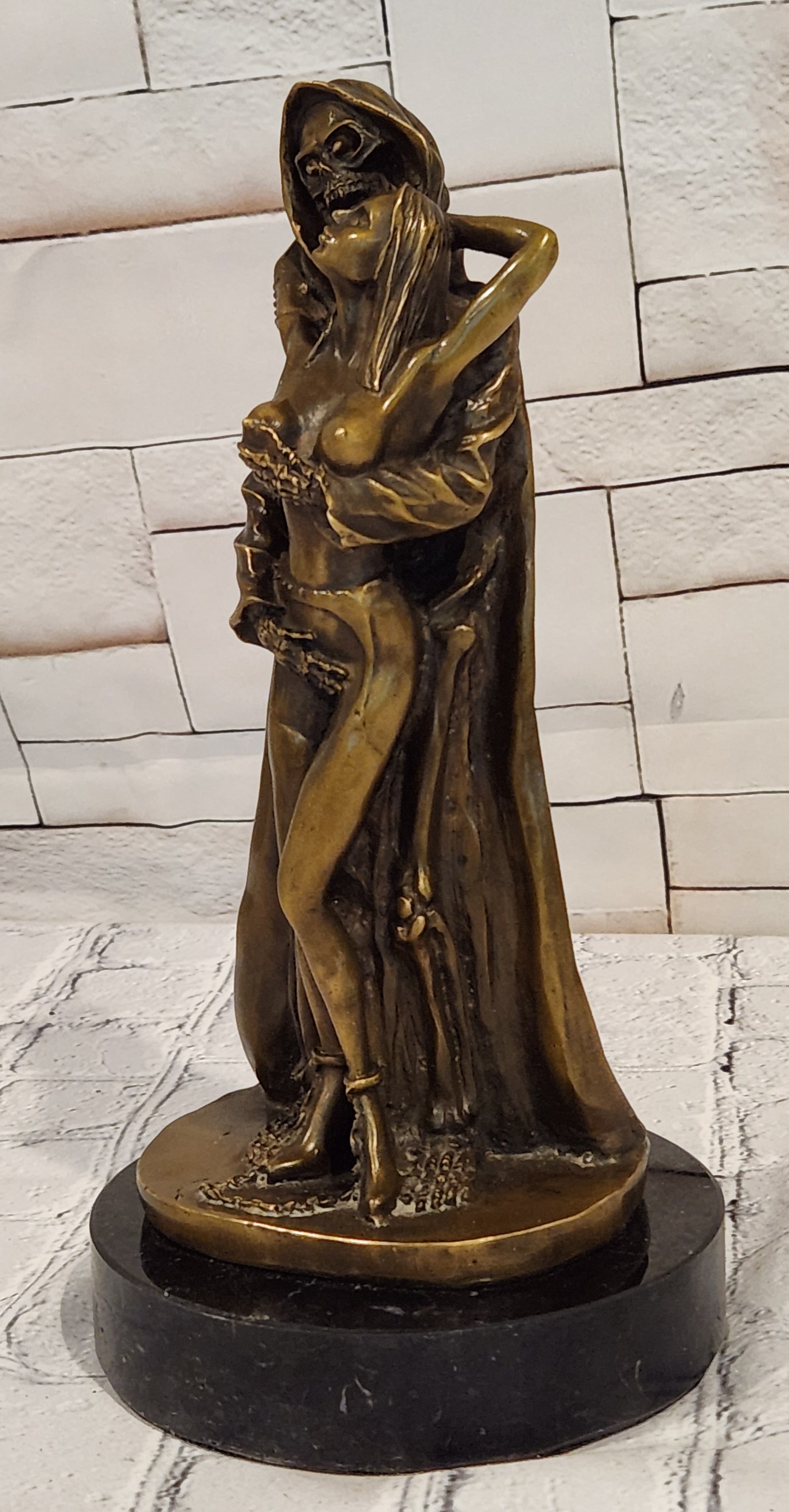 Bronze Nude Woman with Angel of Death Sculpture Odegaard Collectible Figurine