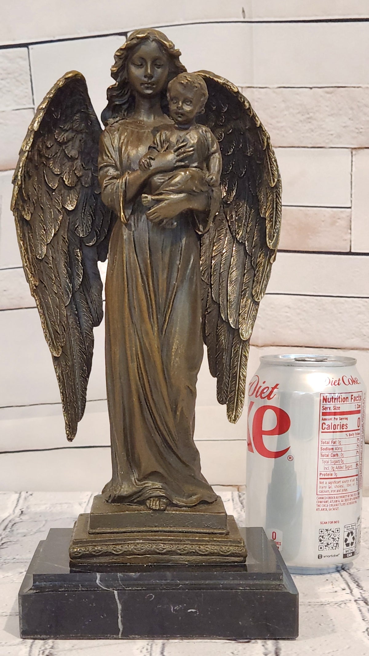 Bronze Celestial Angel Holding Child Sculpture A. Moreau Religious Decor Collectible Art