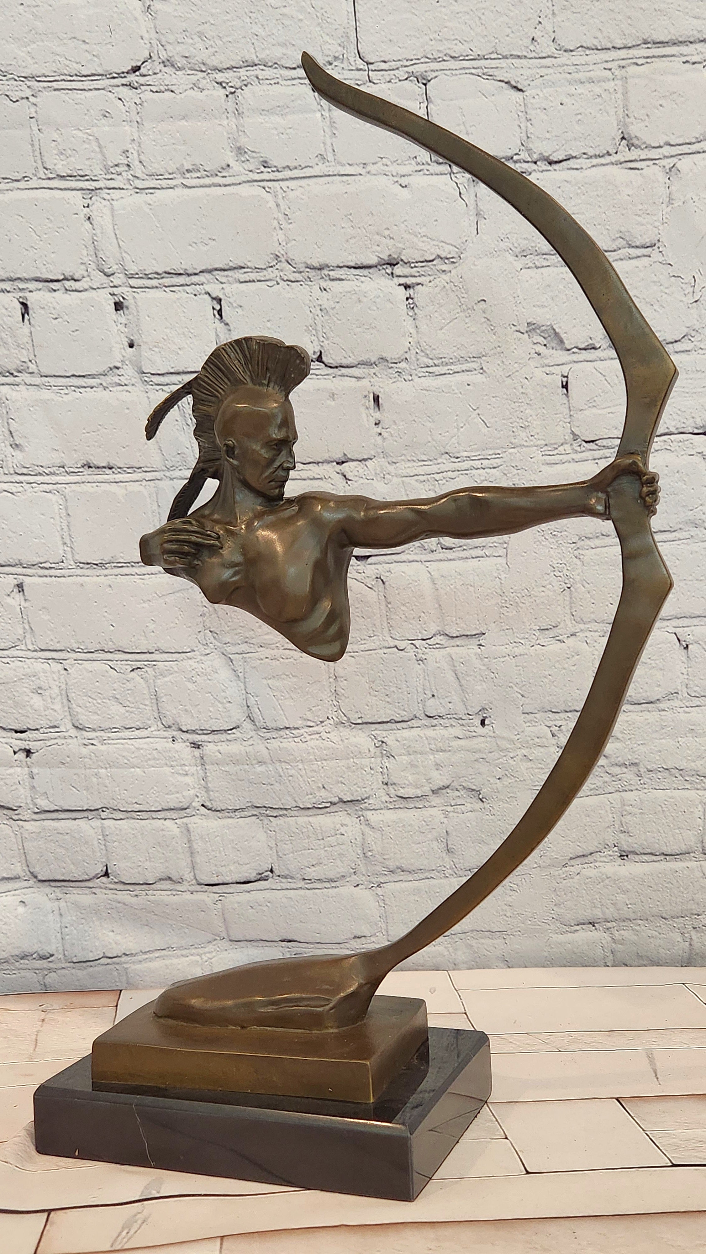 Bronze Archer Sculpture Native American Warrior Signed Mario Nick Collectible