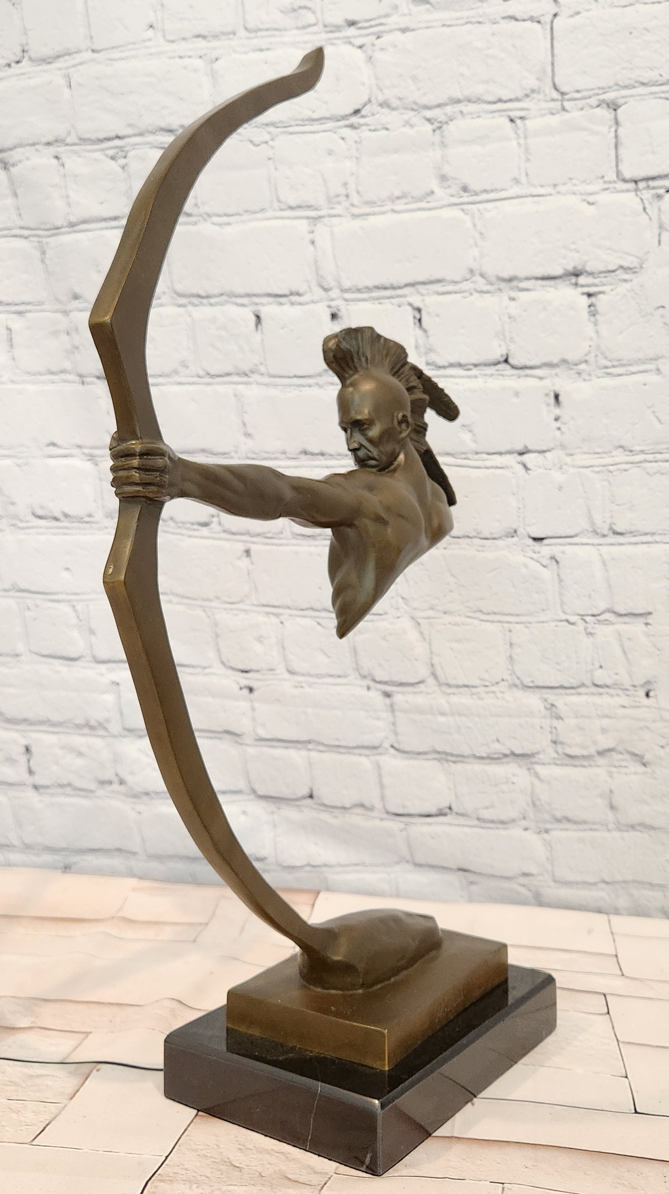 Bronze Archer Sculpture Native American Warrior Signed Mario Nick Collectible