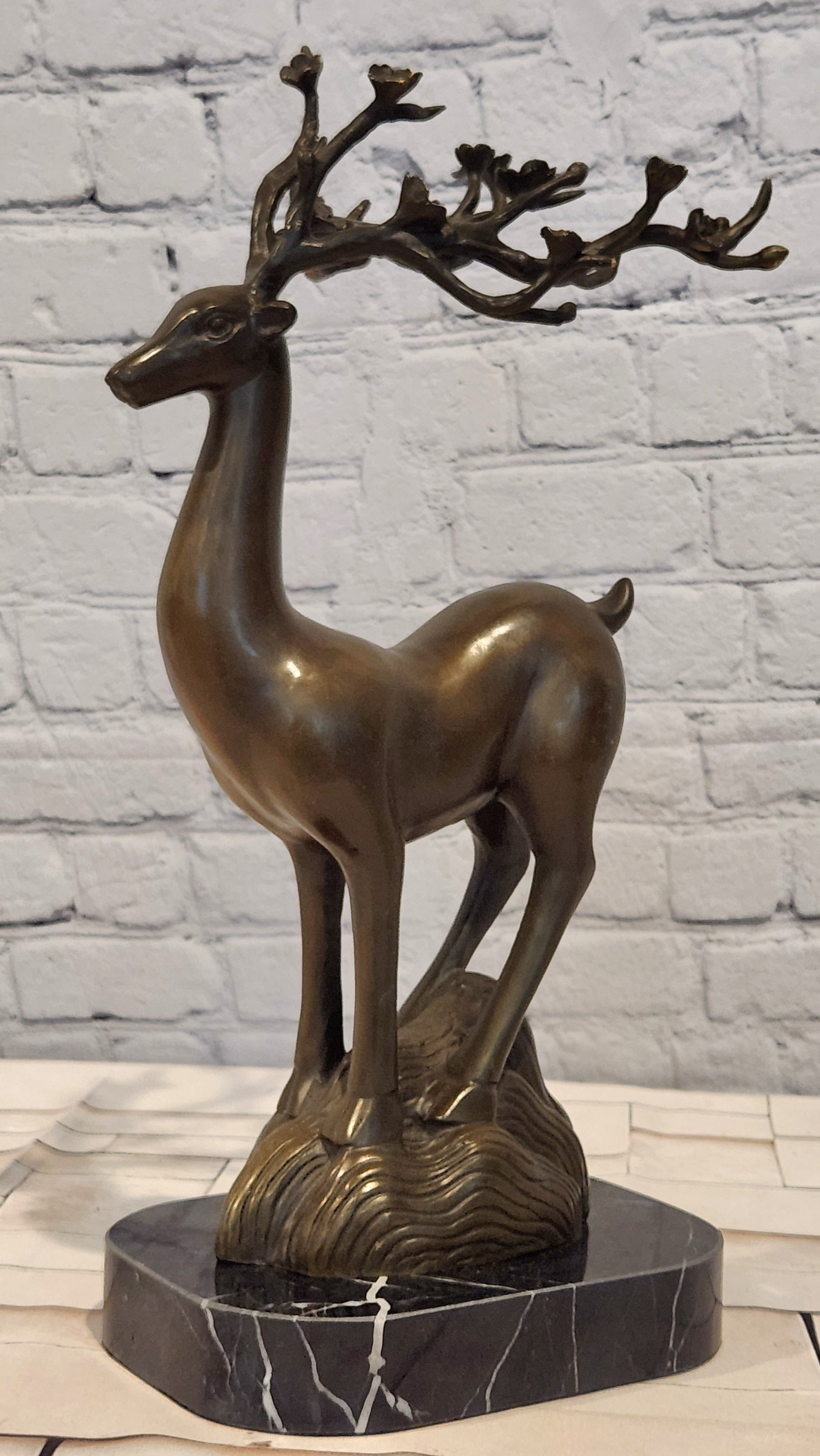 Abstract Bronze Stag Statue Modernist Wildlife Sculpture Fine Art Collectible Artwork