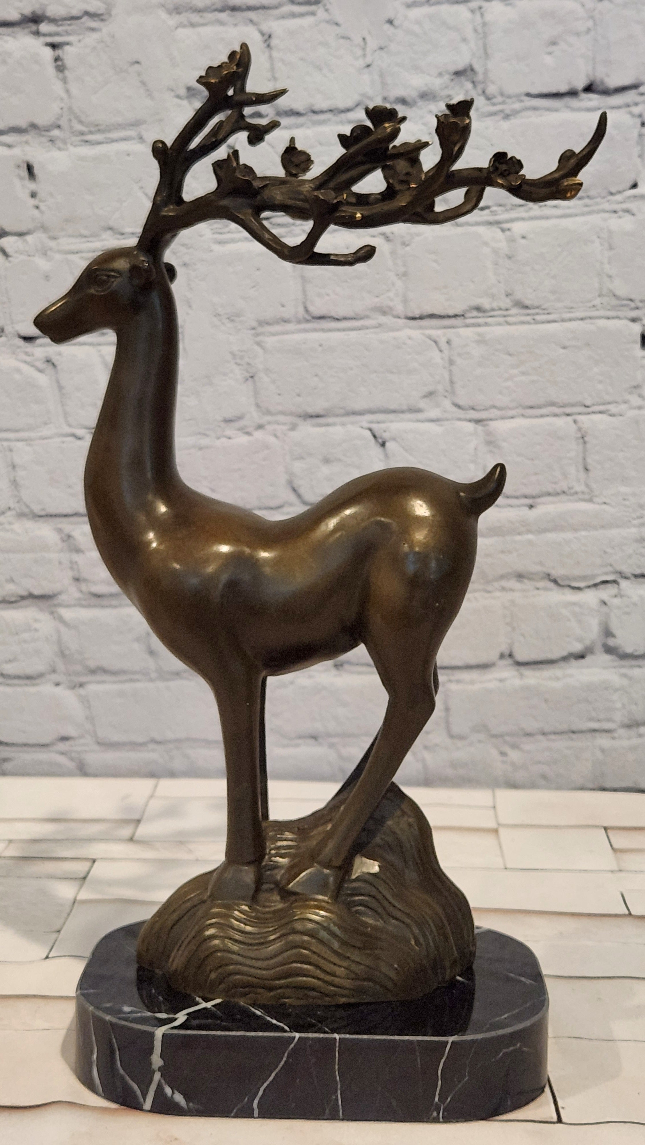 Abstract Bronze Stag Statue Modernist Wildlife Sculpture Fine Art Collectible Artwork