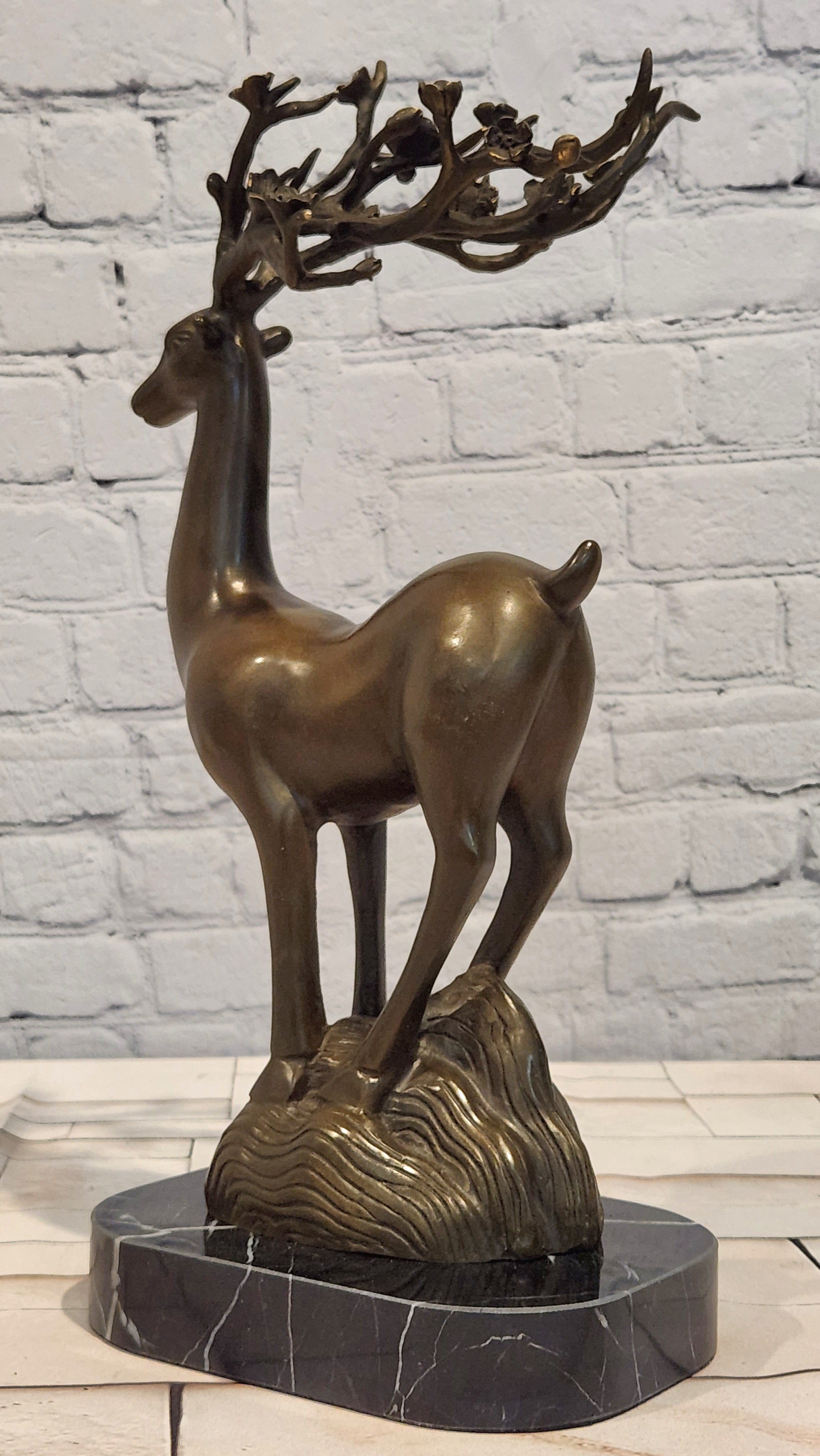 Abstract Bronze Stag Statue Modernist Wildlife Sculpture Fine Art Collectible Artwork