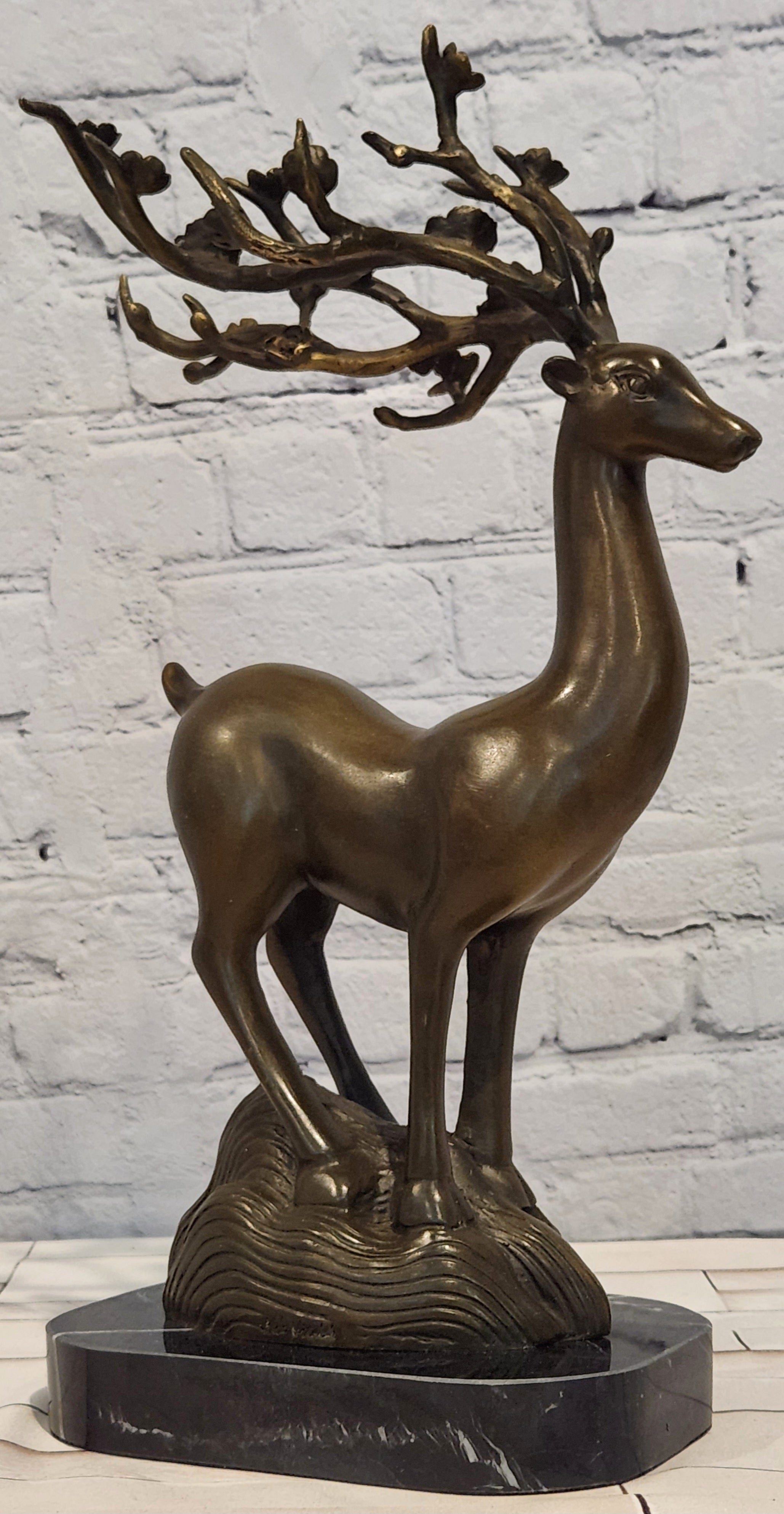 Abstract Bronze Stag Statue Modernist Wildlife Sculpture Fine Art Collectible Artwork