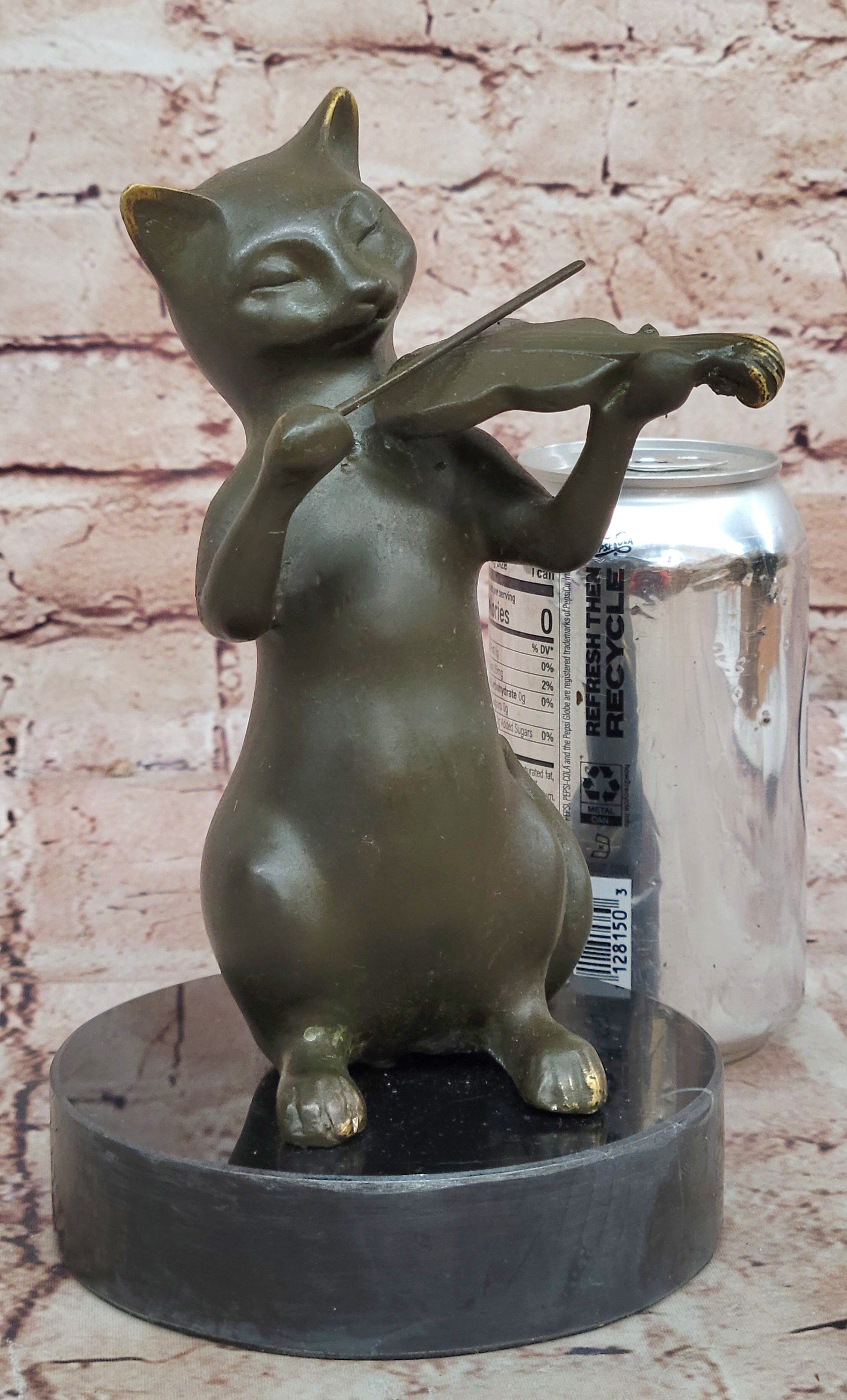Musician Cat Playing Violin – Bronze Sculpture by Miguel Lopez Pet Art Decor