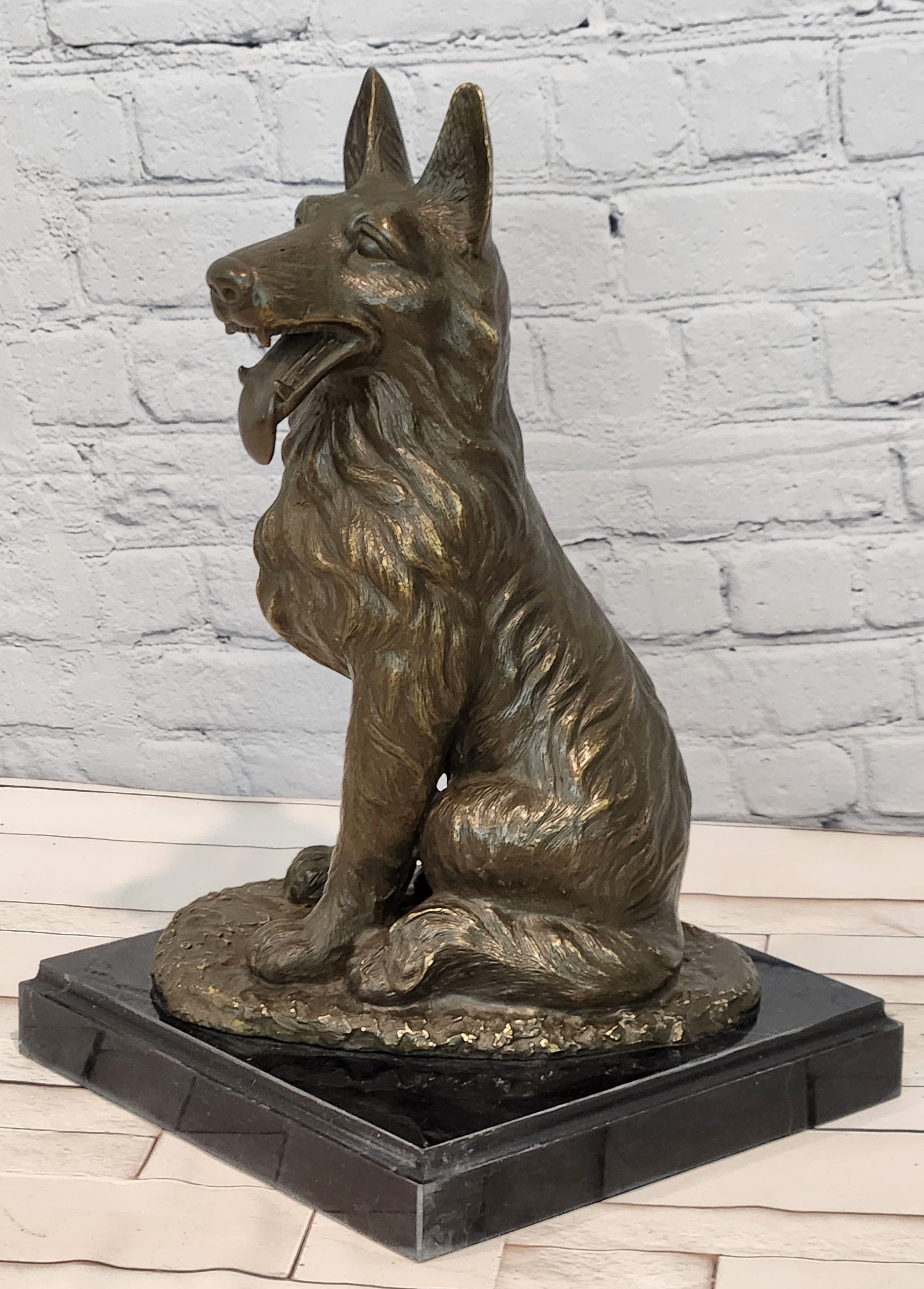 Noel Signed Bronze Guard Dog Statue German Shepherd Sculpture Collectible