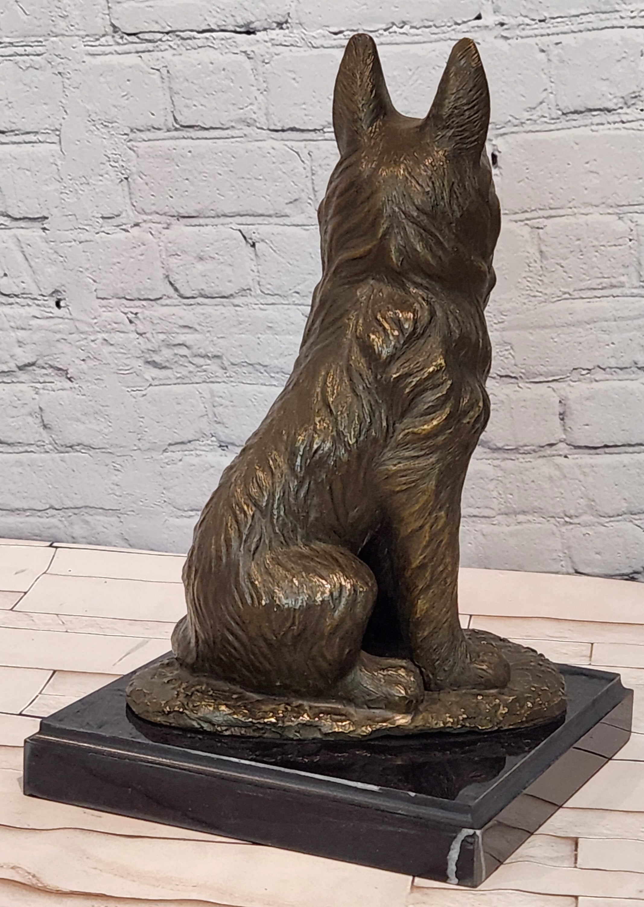 Noel Signed Bronze Guard Dog Statue German Shepherd Sculpture Collectible