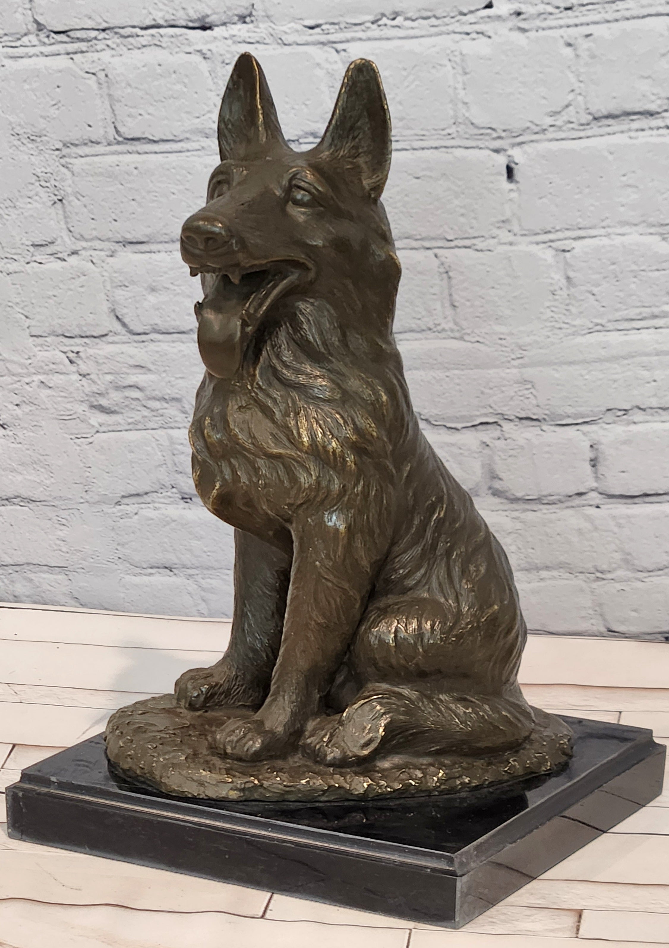 Noel Signed Bronze Guard Dog Statue German Shepherd Sculpture Collectible