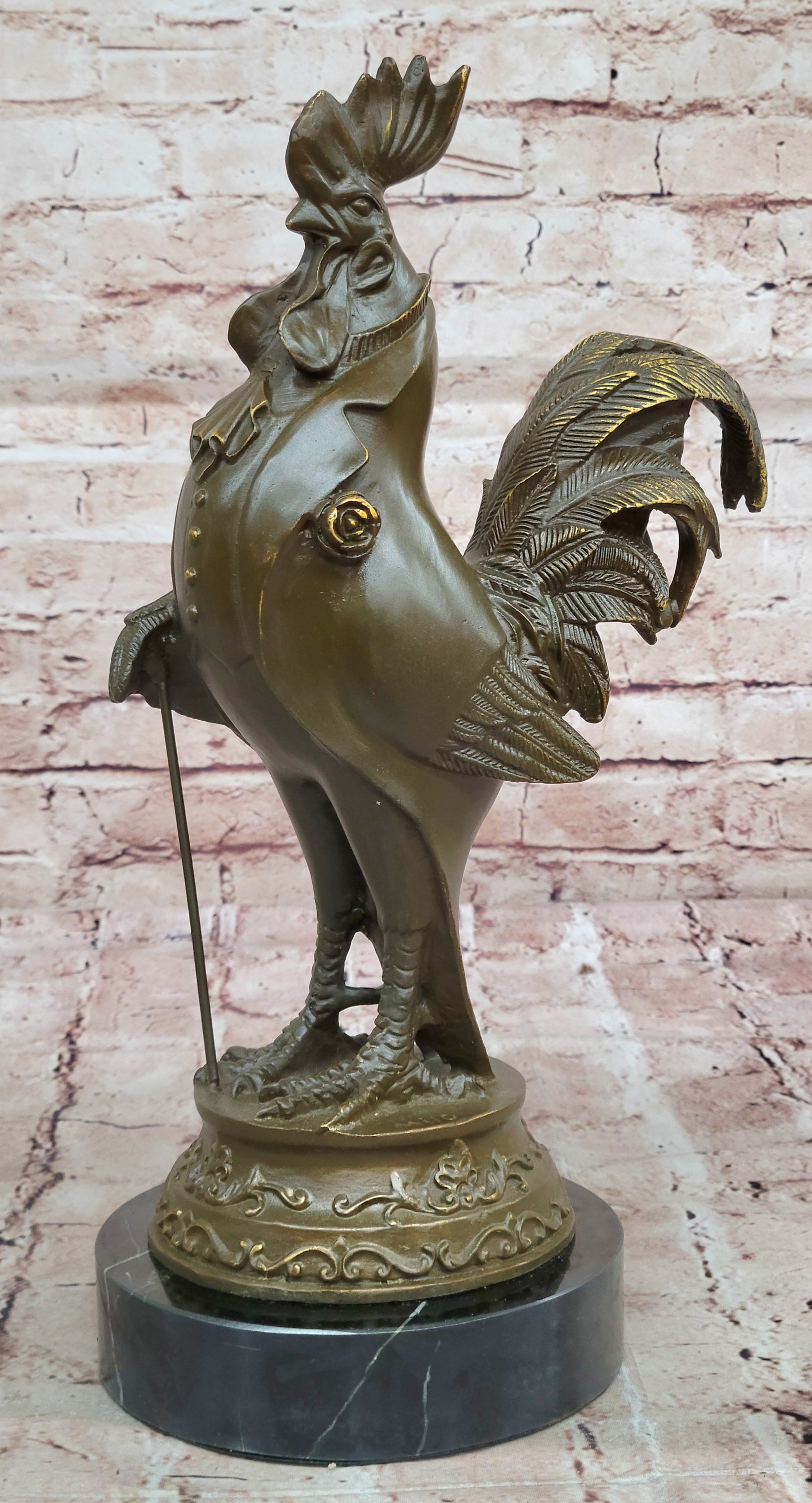 Milo Signed Rooster Tuxedo Bronze Figurine Statue Farmhouse Kitchen Decor Artwork