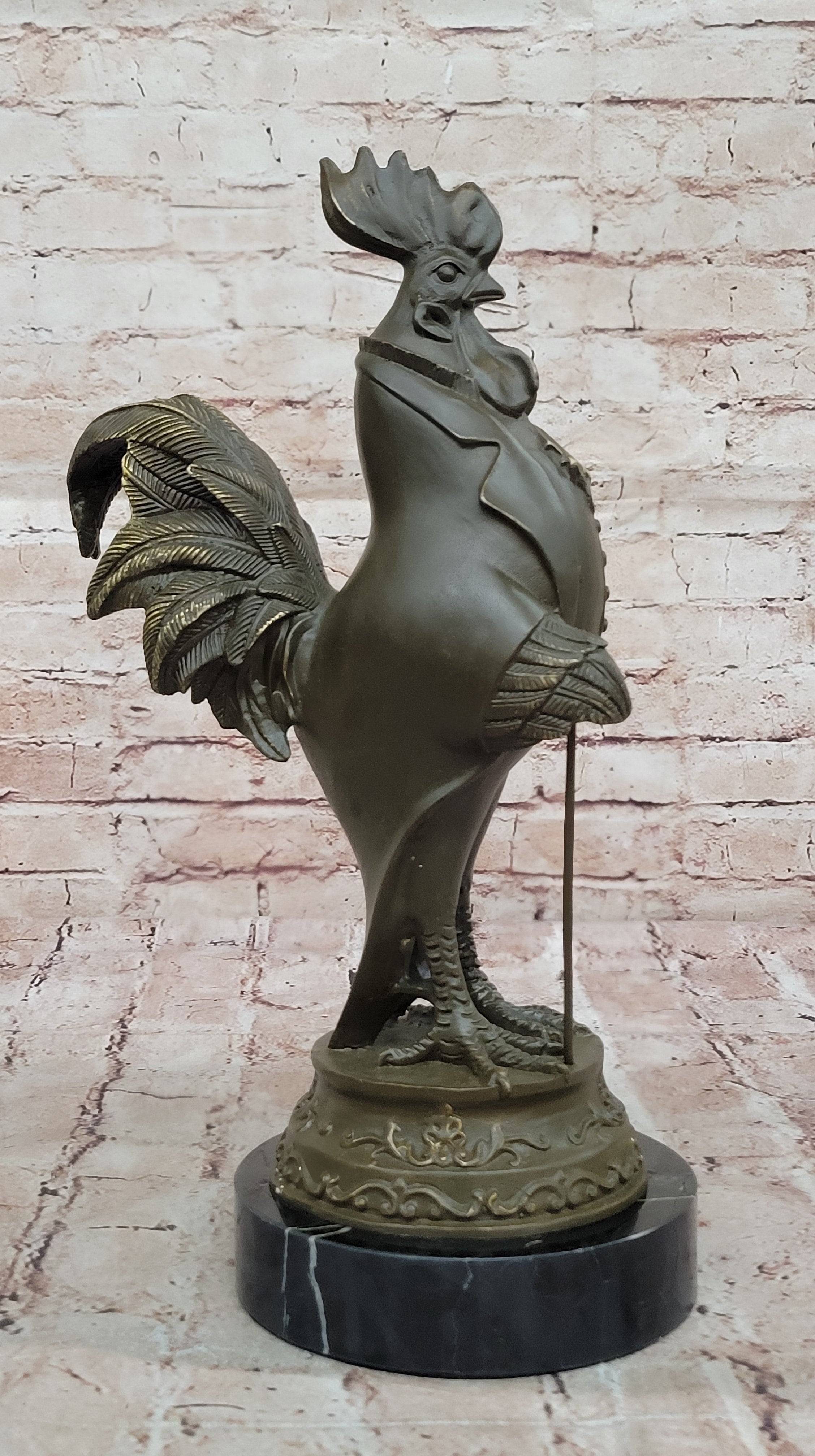 Milo Signed Rooster Tuxedo Bronze Figurine Statue Farmhouse Kitchen Decor Artwork