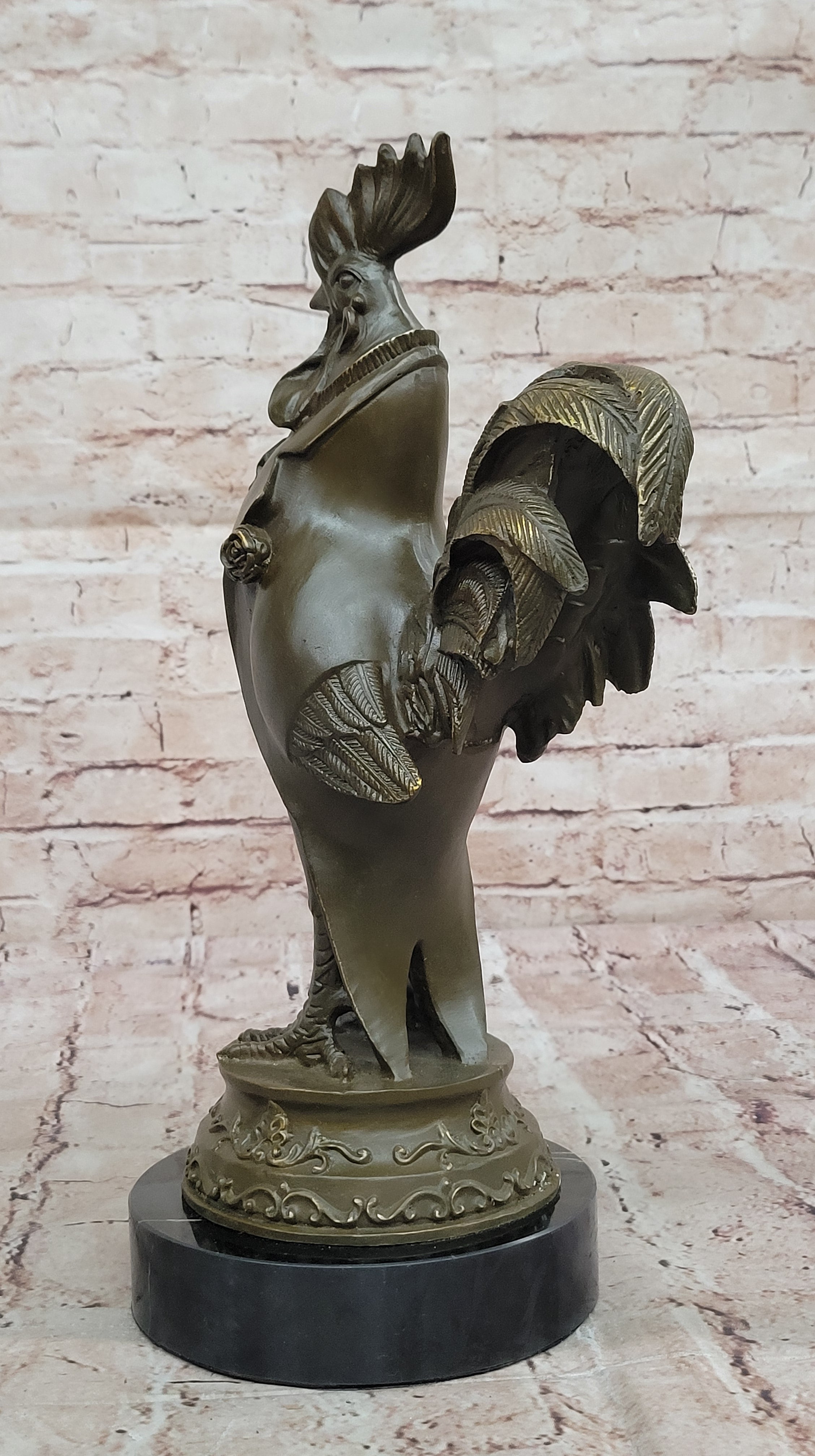 Milo Signed Rooster Tuxedo Bronze Figurine Statue Farmhouse Kitchen Decor Artwork