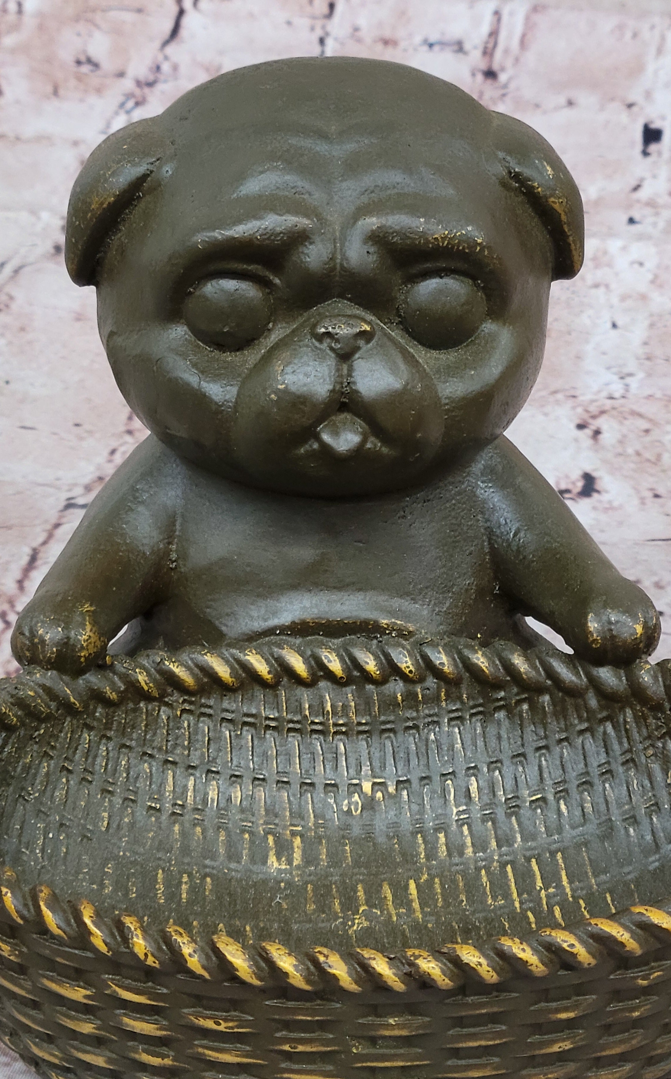 Cute Puppy Bronze Sculpture by M. Lopez – Signed Dog Figurine, Tray or Card Holder