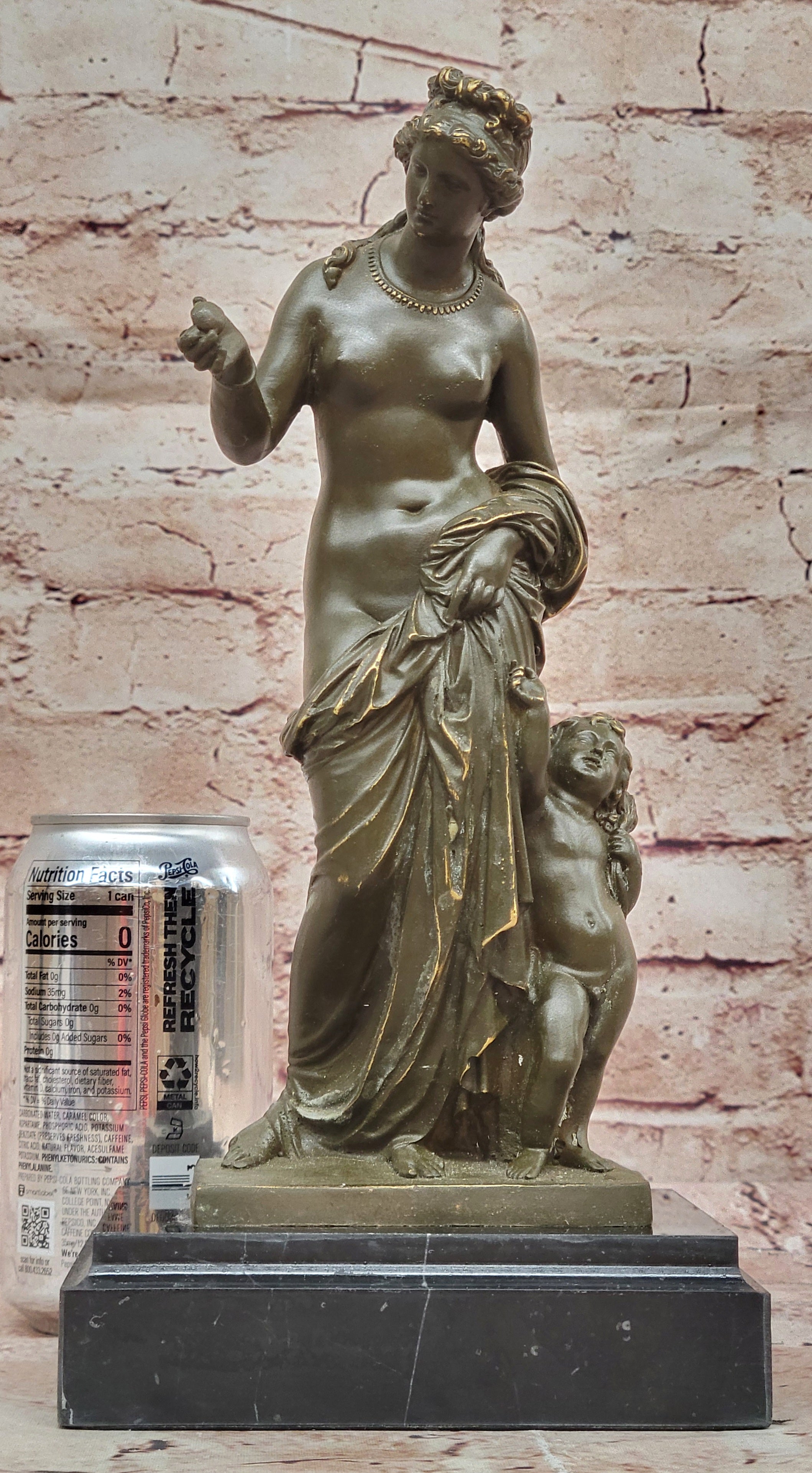 Handcrafted Bronze Venus with Cupid Statue Sculpture Roman Mythology Collectible Figurine