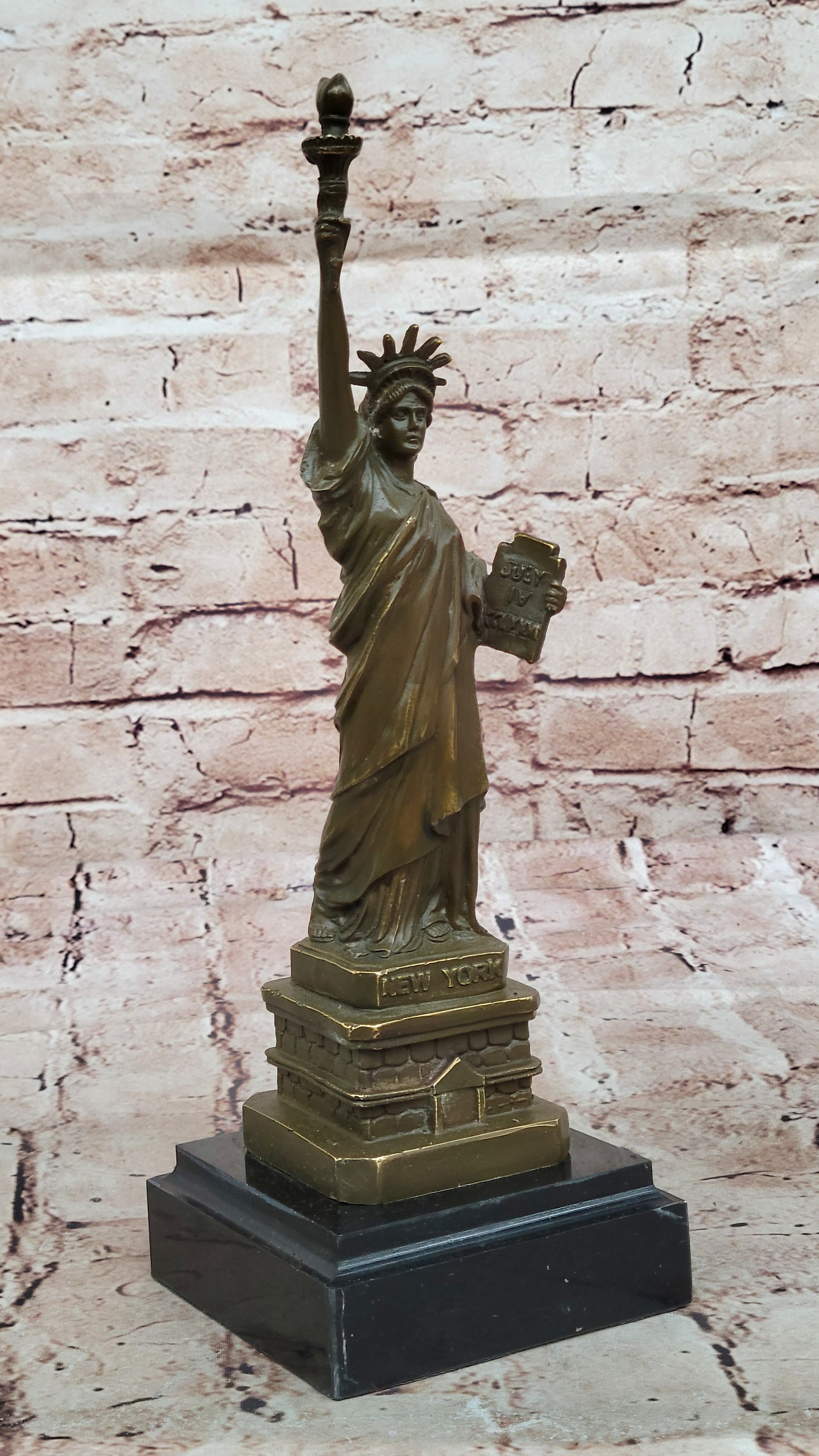 Signed Fisher Bronze Statue of Liberty Sculpture Famous USA Landmark Figurine