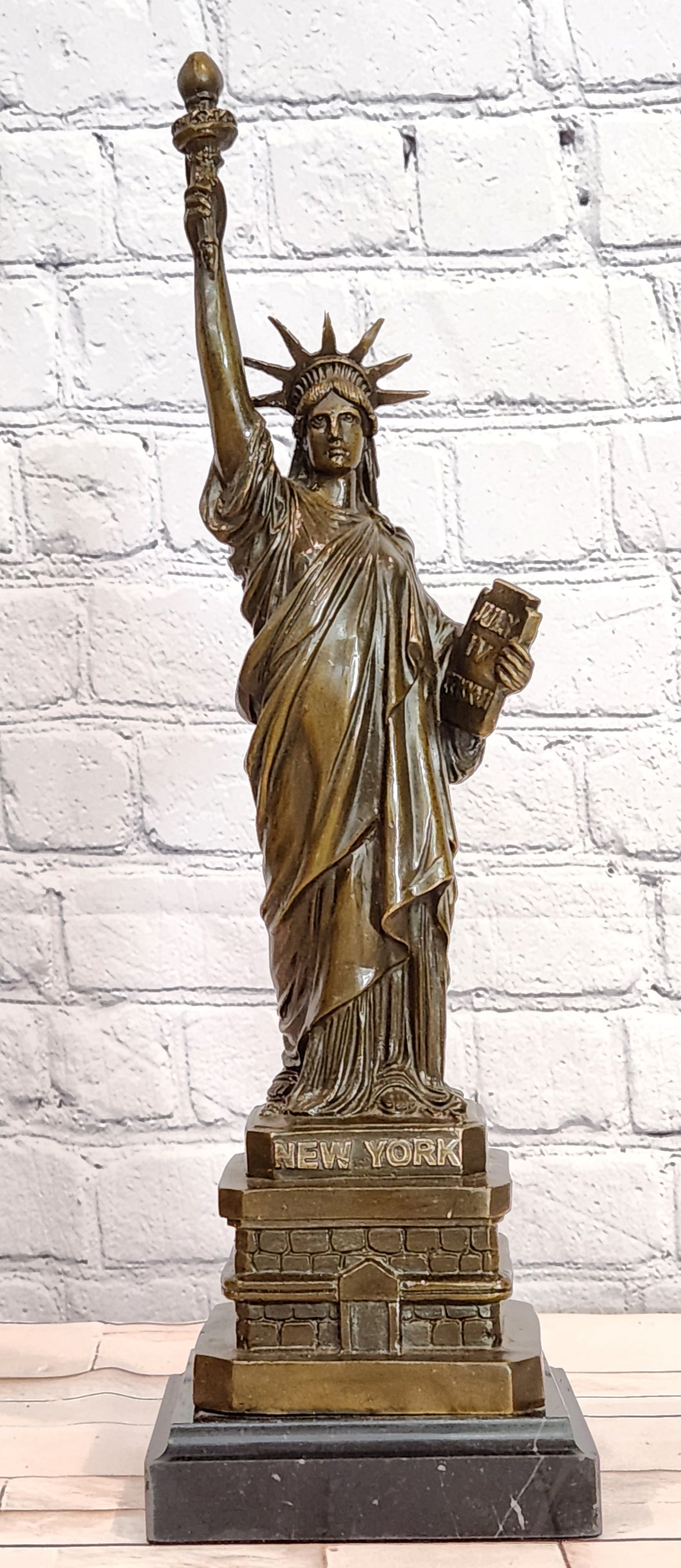 Bronze Statue of Liberty Sculpture Signed Fisher Fine Art Home Office Decor