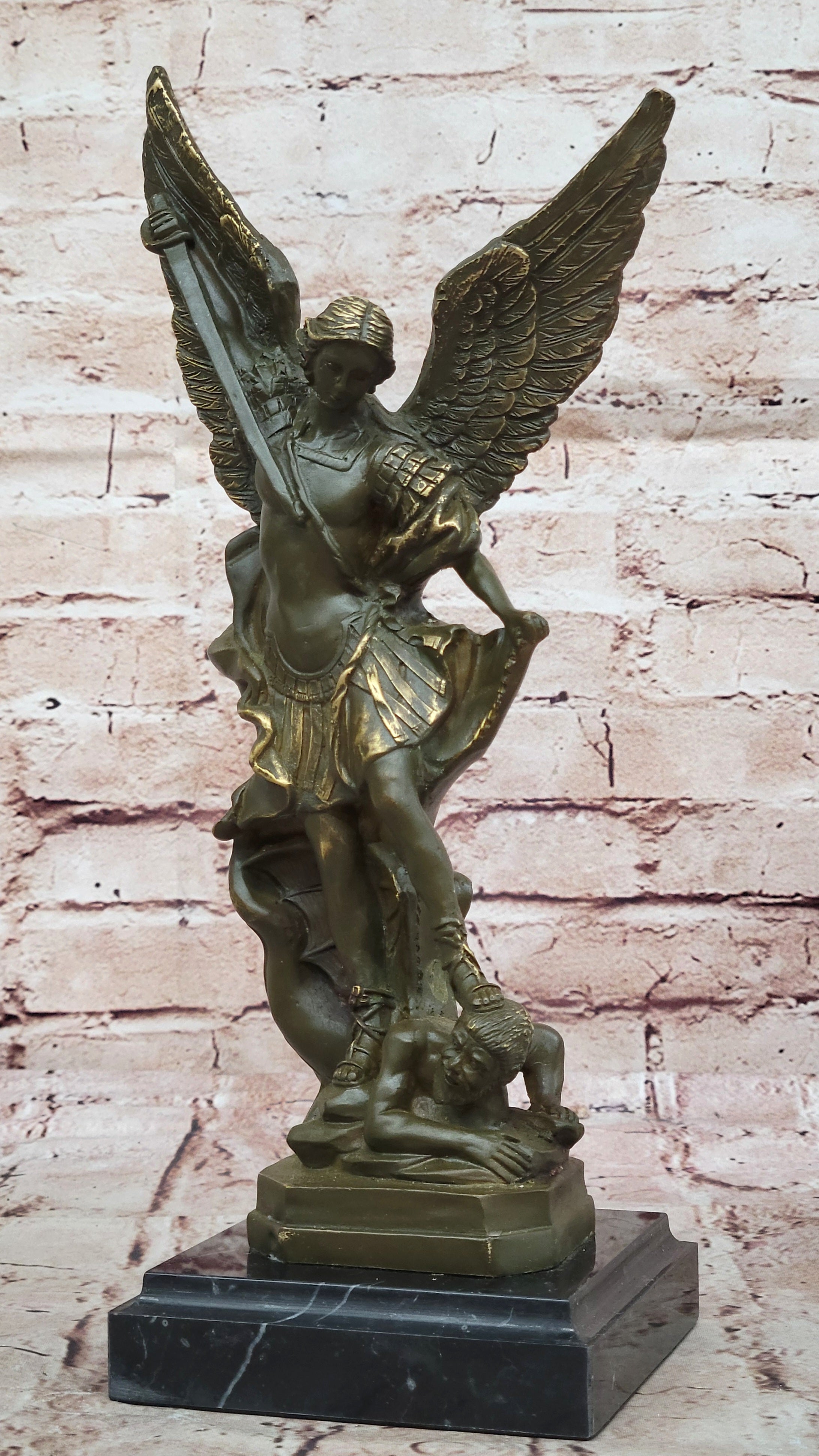 Carpeaux Saint Michael Bronze Sculpture Devil Defeat Figurine Church Office Home Decoration