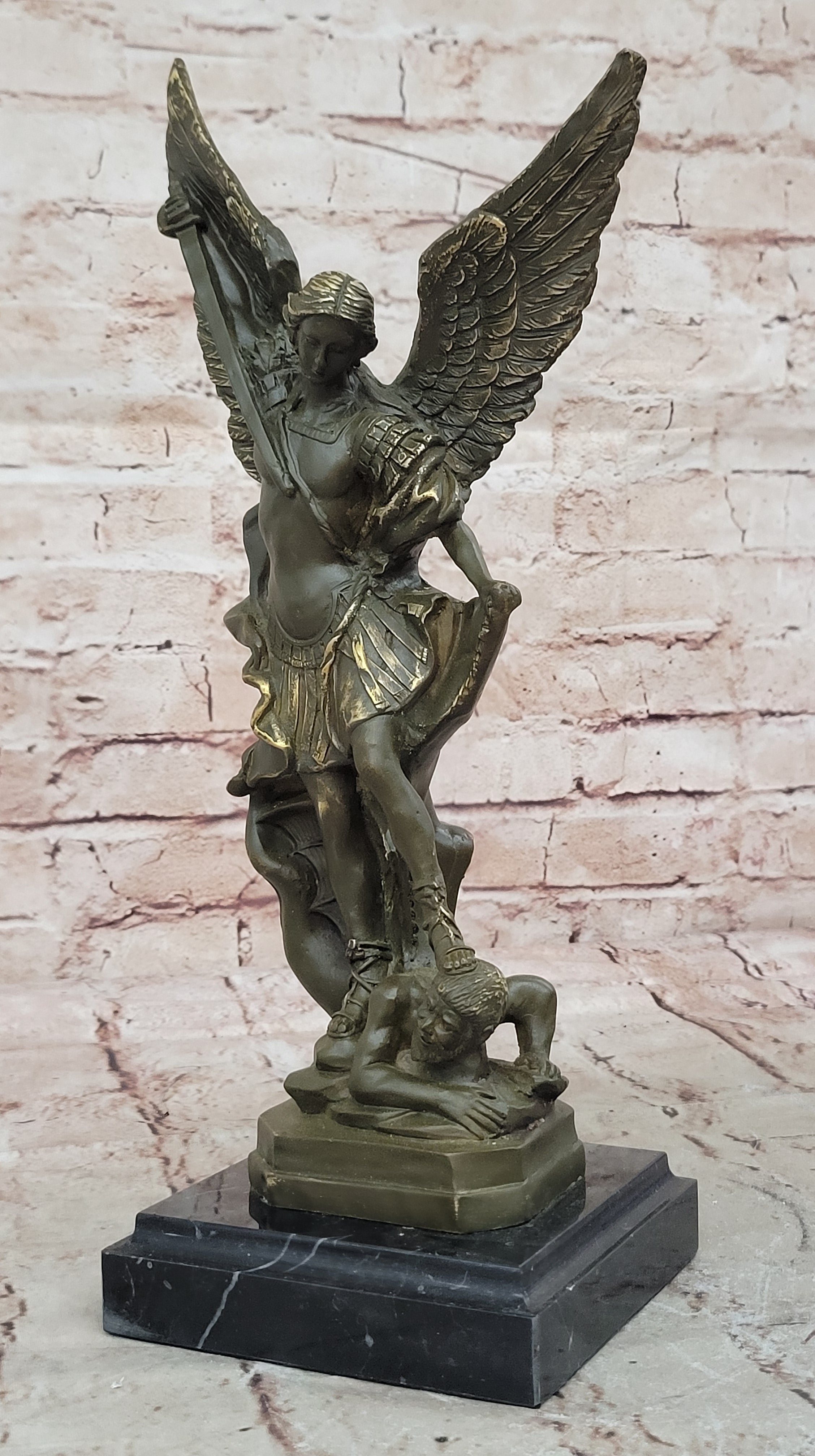 Carpeaux Saint Michael Bronze Sculpture Devil Defeat Figurine Church Office Home Decoration
