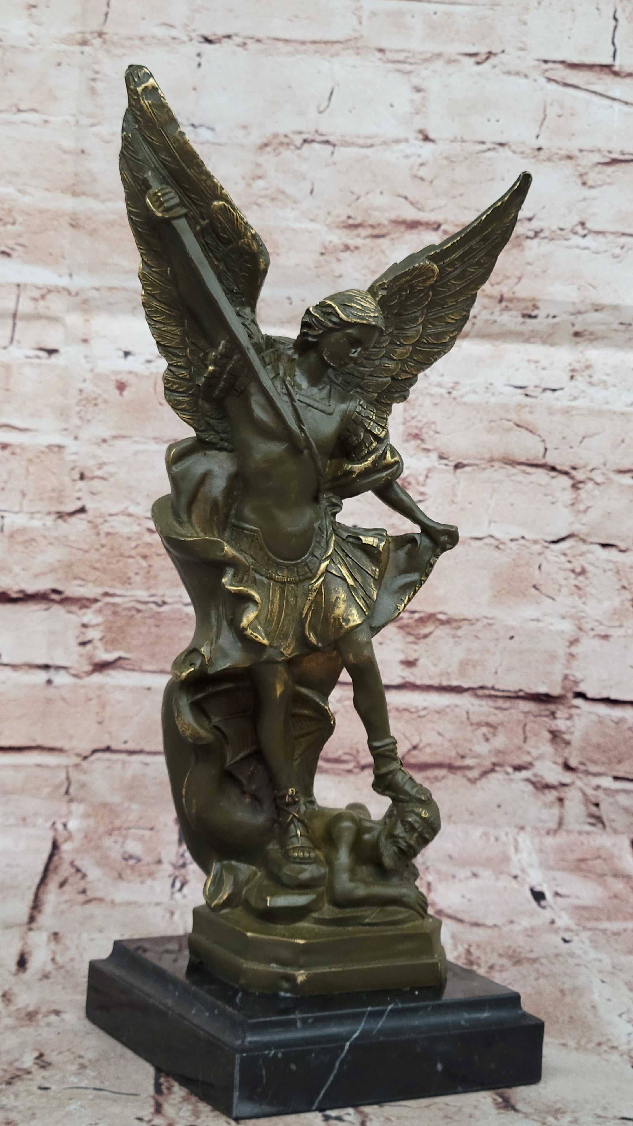 Carpeaux Saint Michael Bronze Sculpture Devil Defeat Figurine Church Office Home Decoration