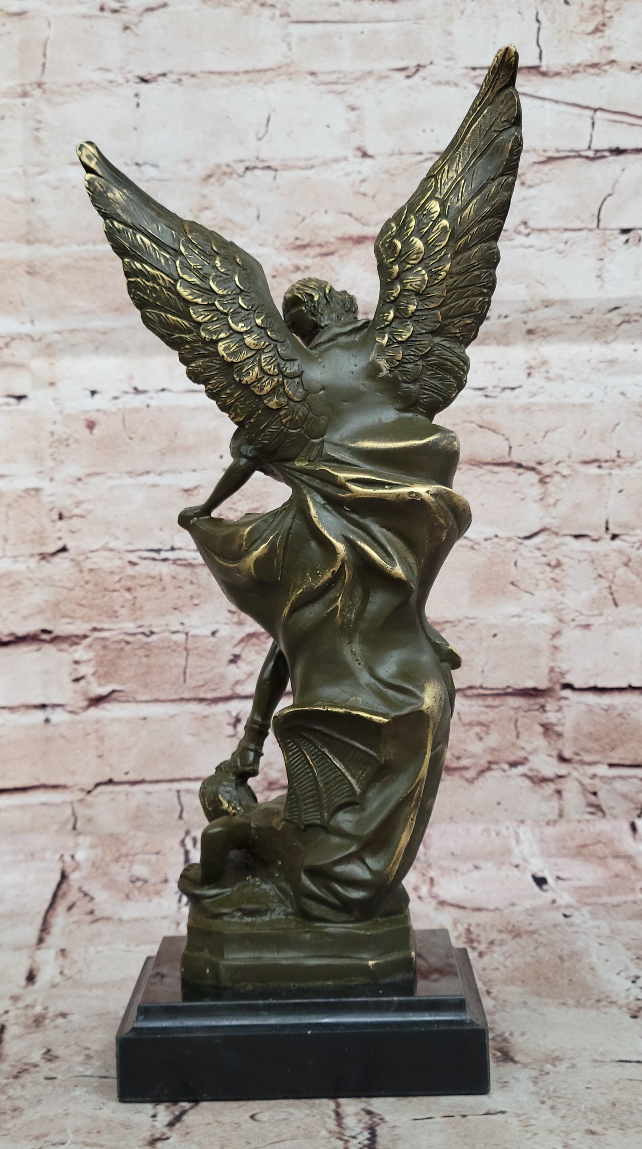 Carpeaux Saint Michael Bronze Sculpture Devil Defeat Figurine Church Office Home Decoration