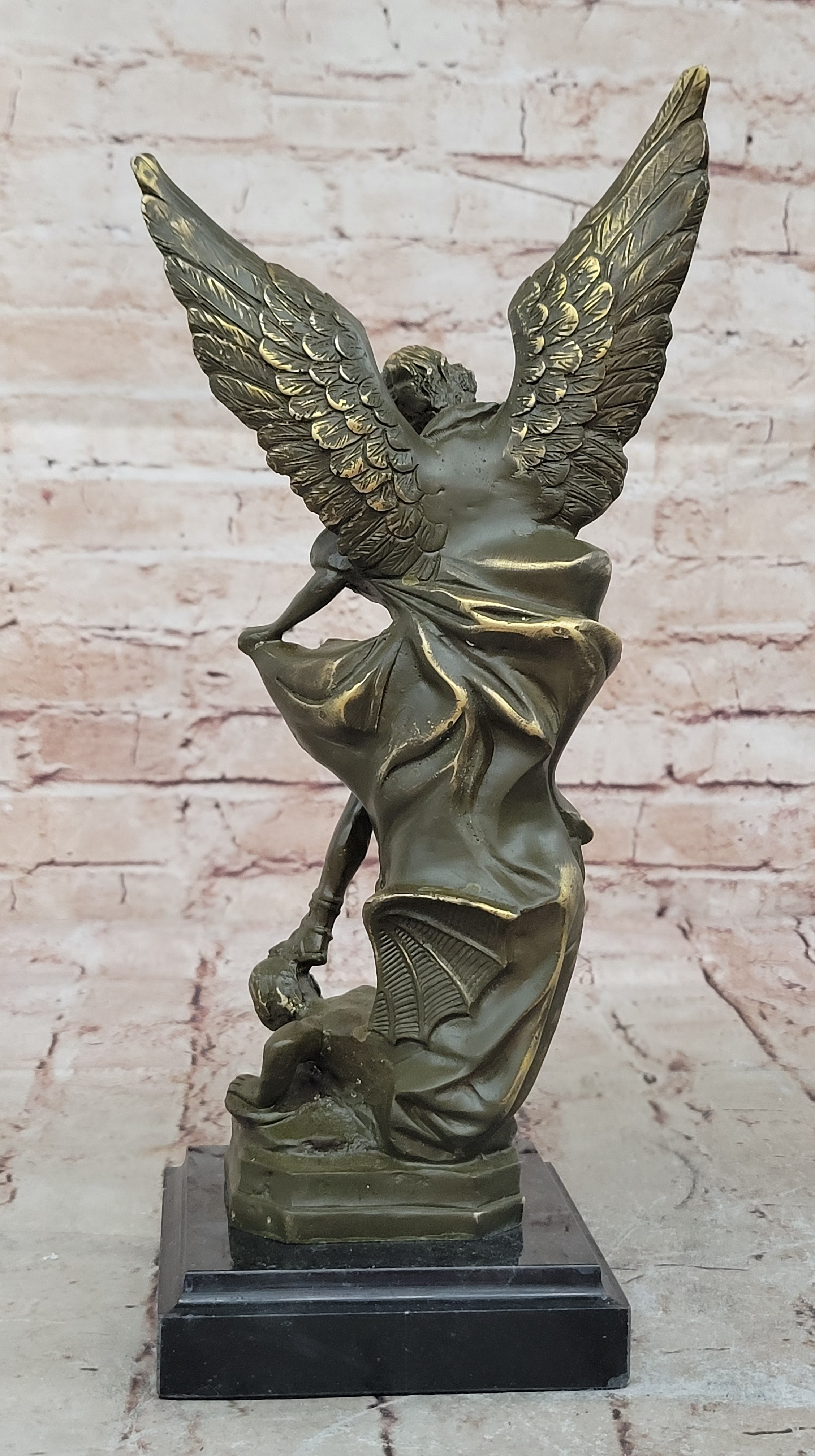 Carpeaux Saint Michael Bronze Sculpture Devil Defeat Figurine Church Office Home Decoration