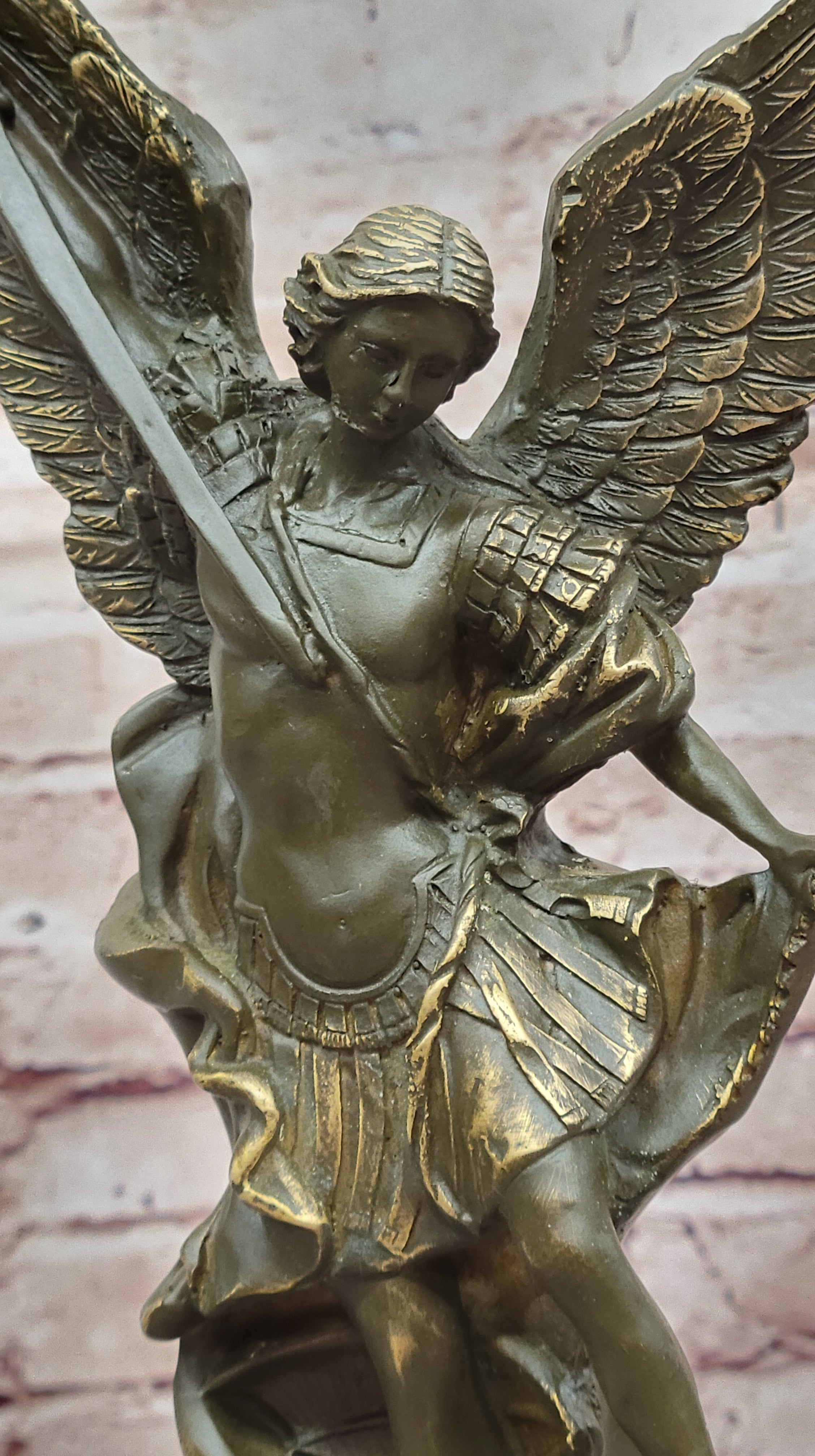 Carpeaux Saint Michael Bronze Sculpture Devil Defeat Figurine Church Office Home Decoration