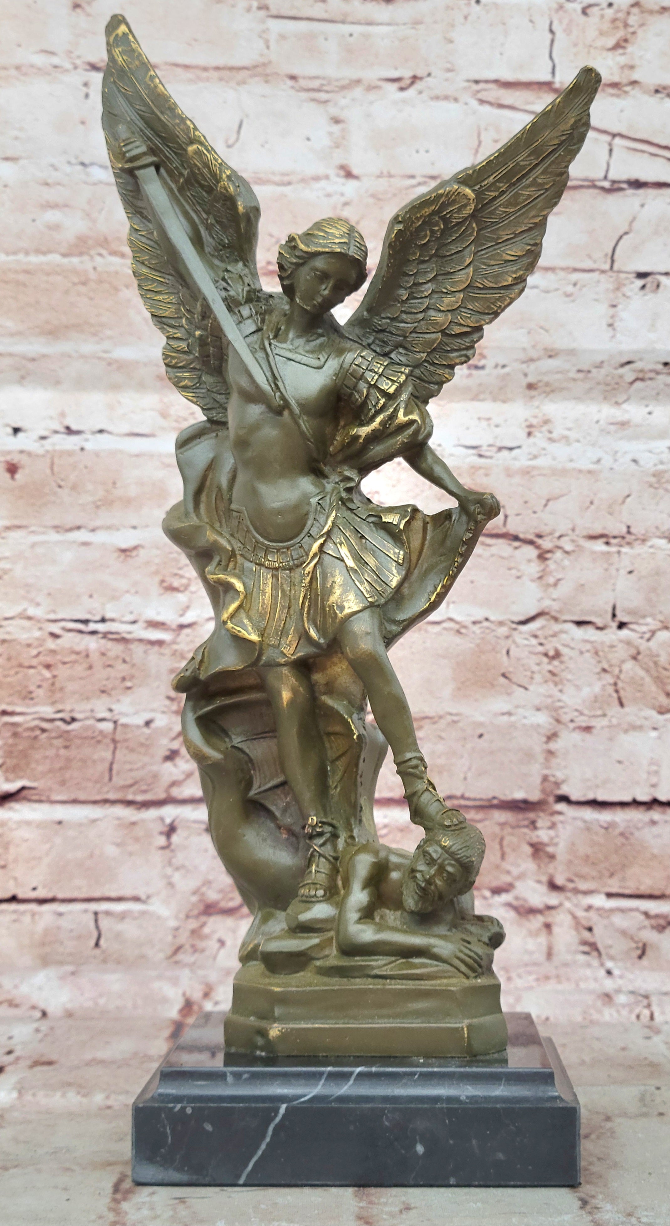 Carpeaux Saint Michael Bronze Sculpture Devil Defeat Figurine Church Office Home Decoration