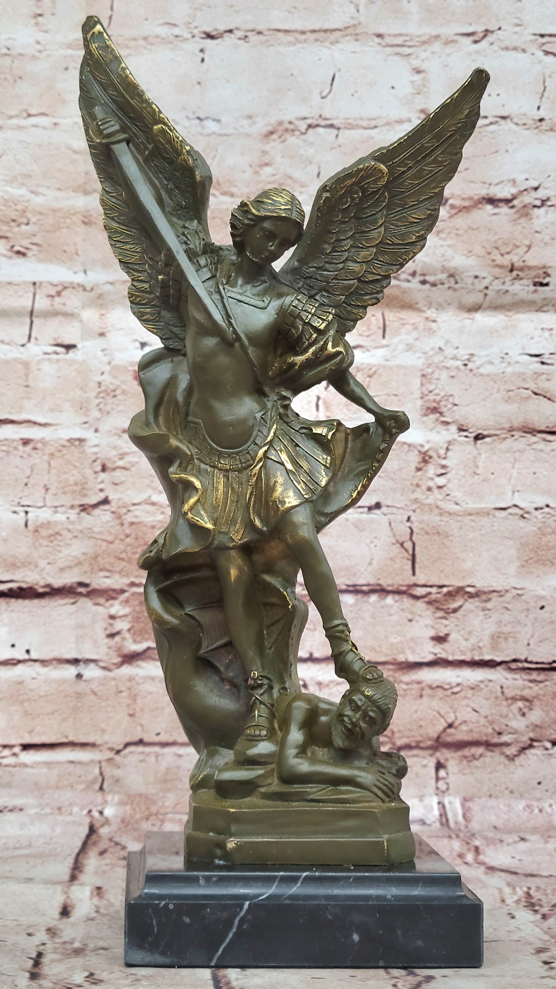 Carpeaux Saint Michael Bronze Sculpture Devil Defeat Figurine Church Office Home Decoration