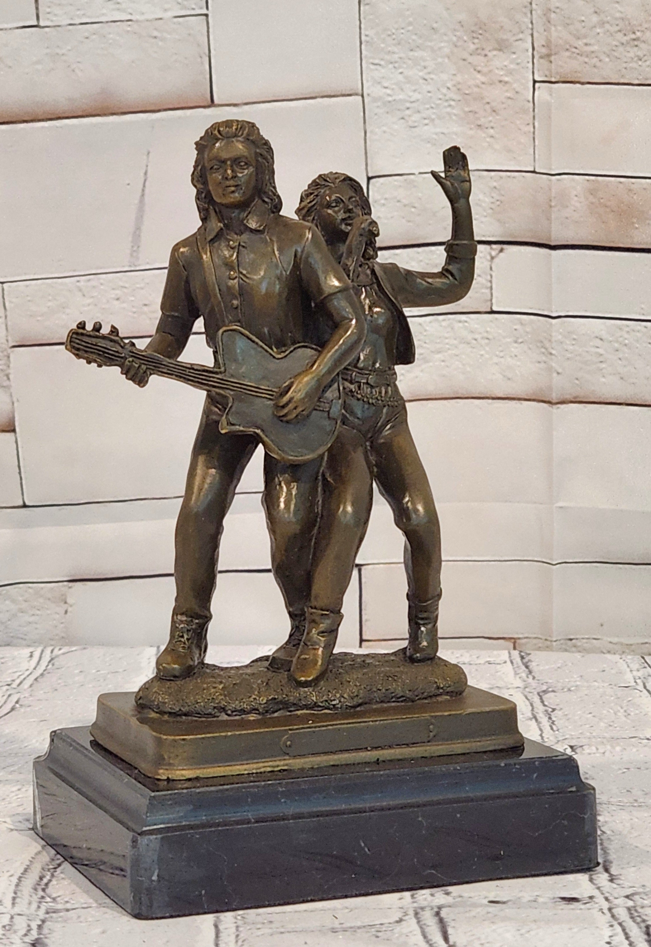 Art Nouveau Bronze Mandolin Player Girl Statue Signed Jean Patoue Sculpture