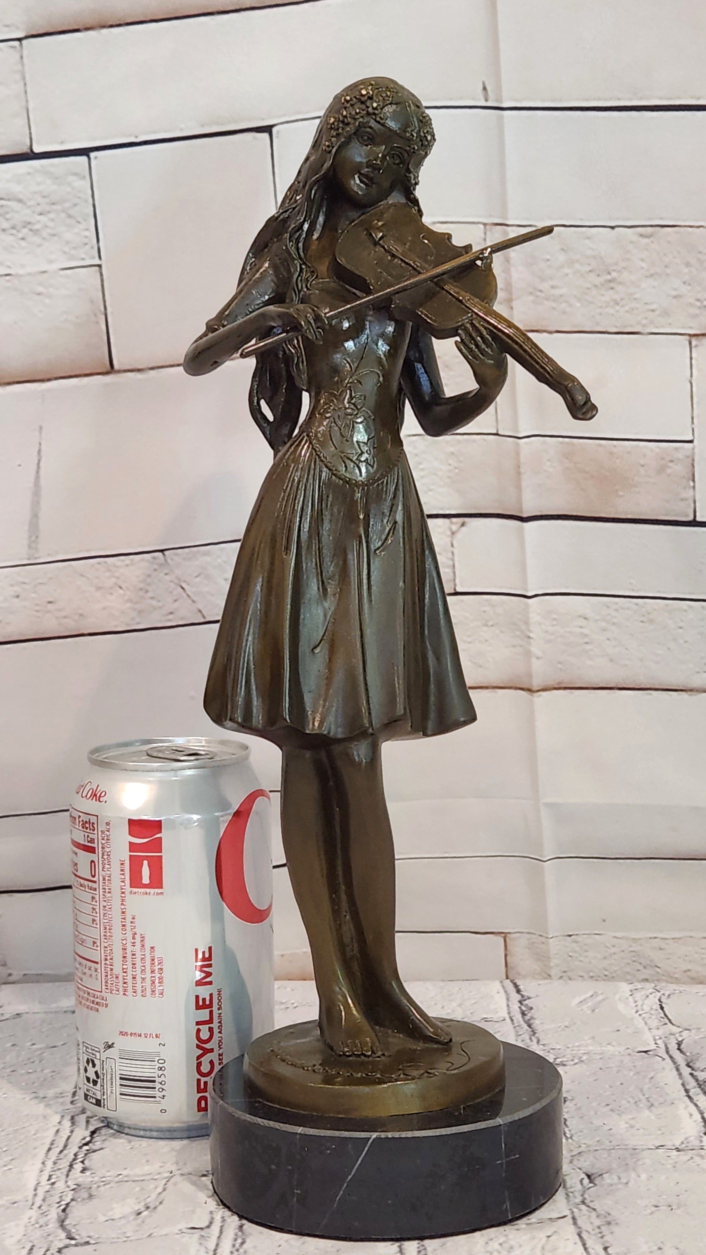 French Style Bronze Violin Player Lady Sculpture Hot Cast Figurine Decor