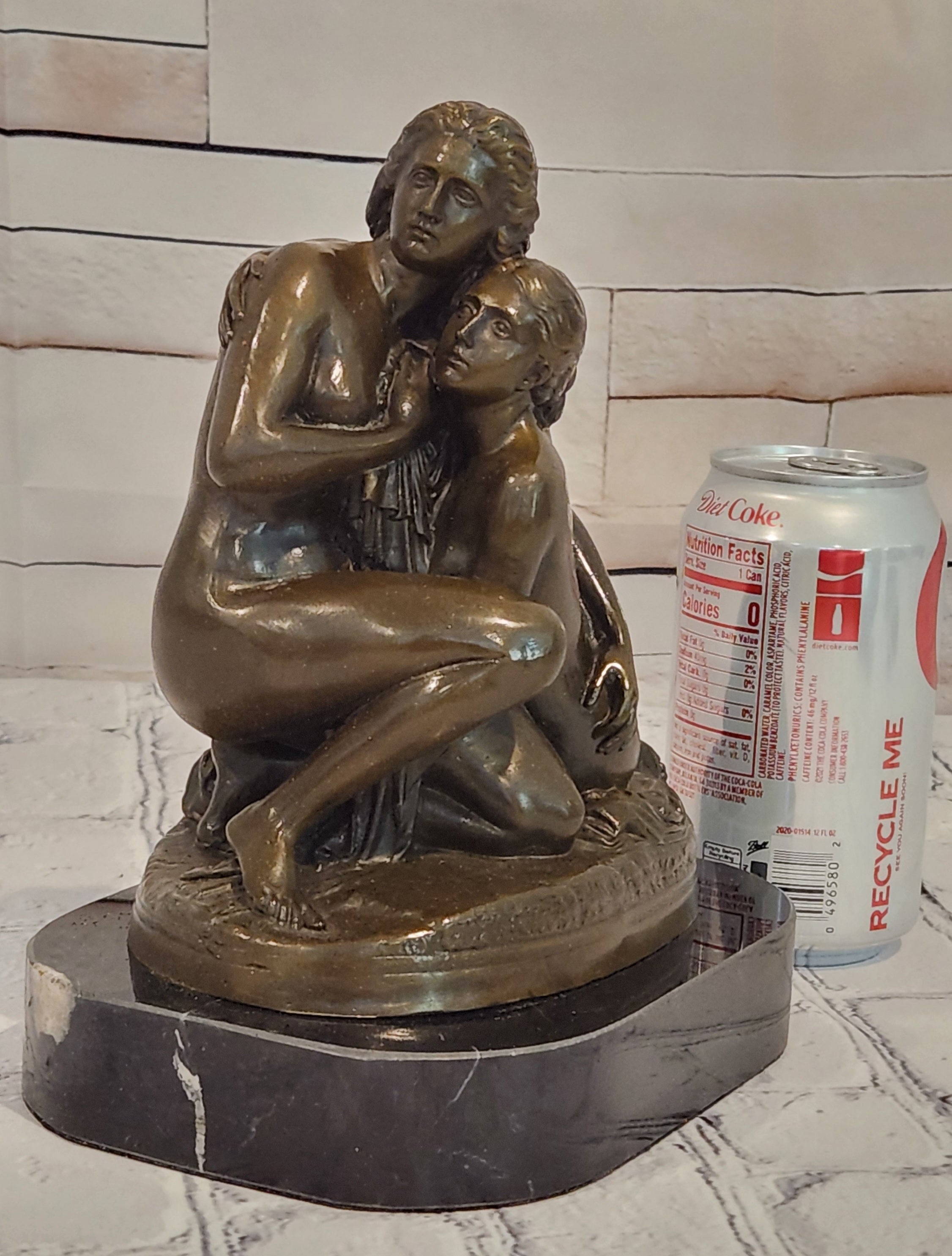 Signed Cesaro Bronze Maternal Bond Sculpture Mother Child Figurine Decor Art