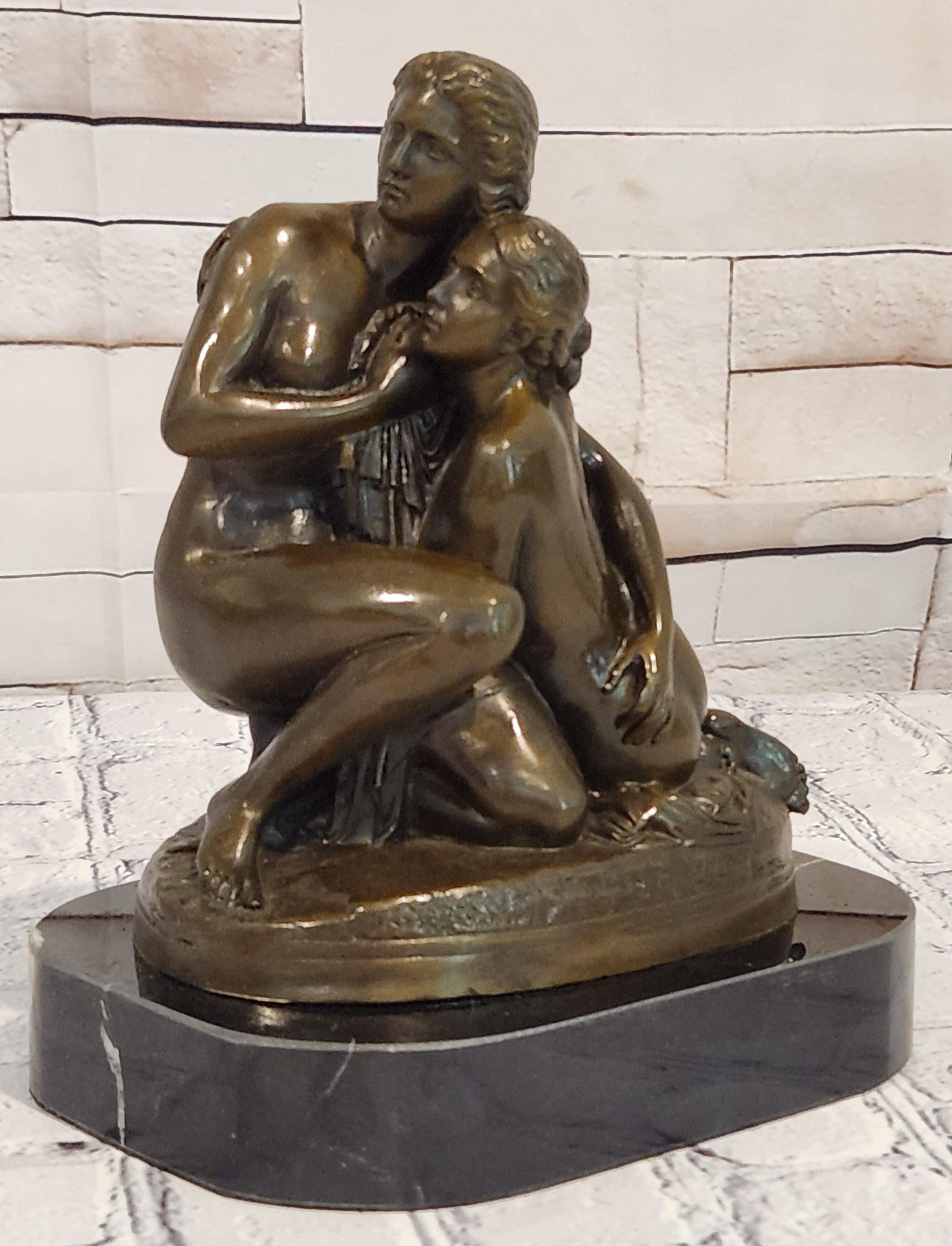 Signed Cesaro Bronze Maternal Bond Sculpture Mother Child Figurine Decor Art