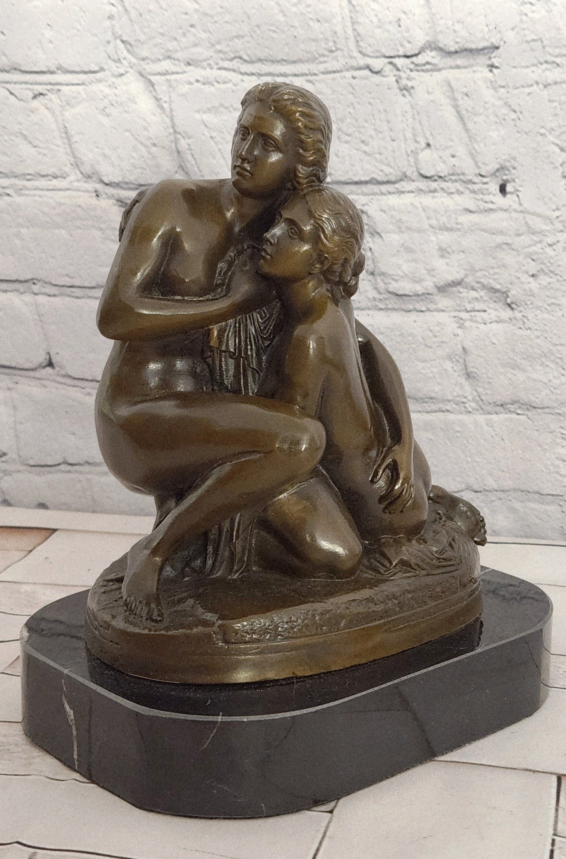 Signed Cesaro Bronze Maternal Bond Sculpture Mother Child Figurine Decor Art