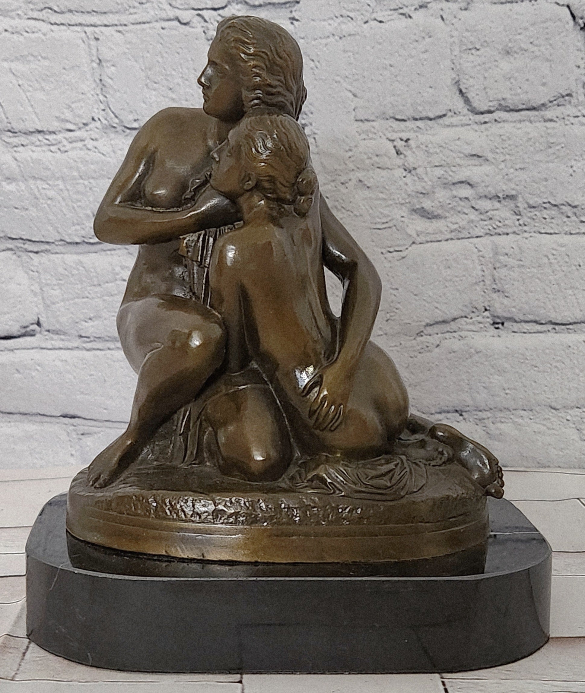 Signed Cesaro Bronze Maternal Bond Sculpture Mother Child Figurine Decor Art