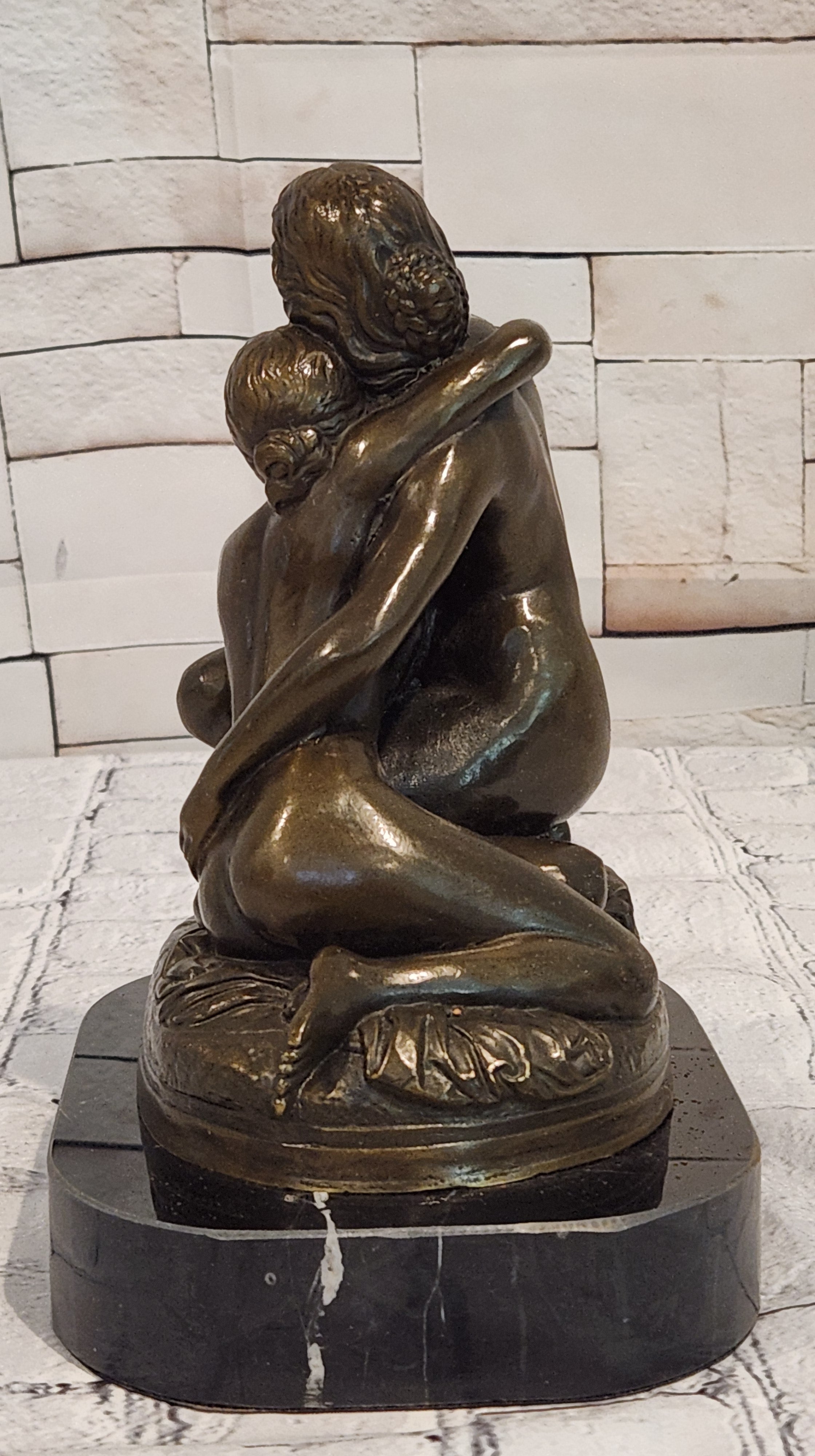 Signed Cesaro Bronze Maternal Bond Sculpture Mother Child Figurine Decor Art